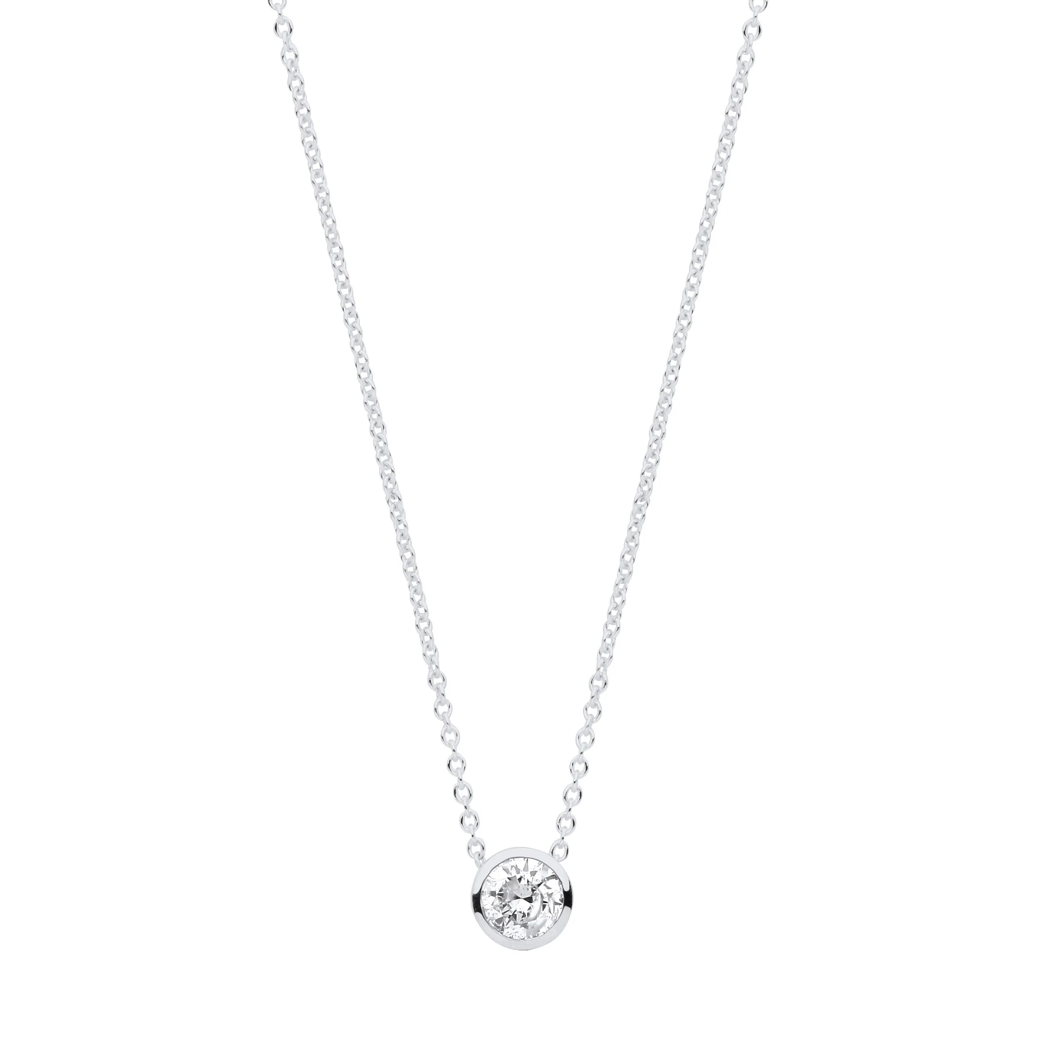18ct White gold 0.25ctw G-SI Rubover Diamond pendant 18inch/45cm chain