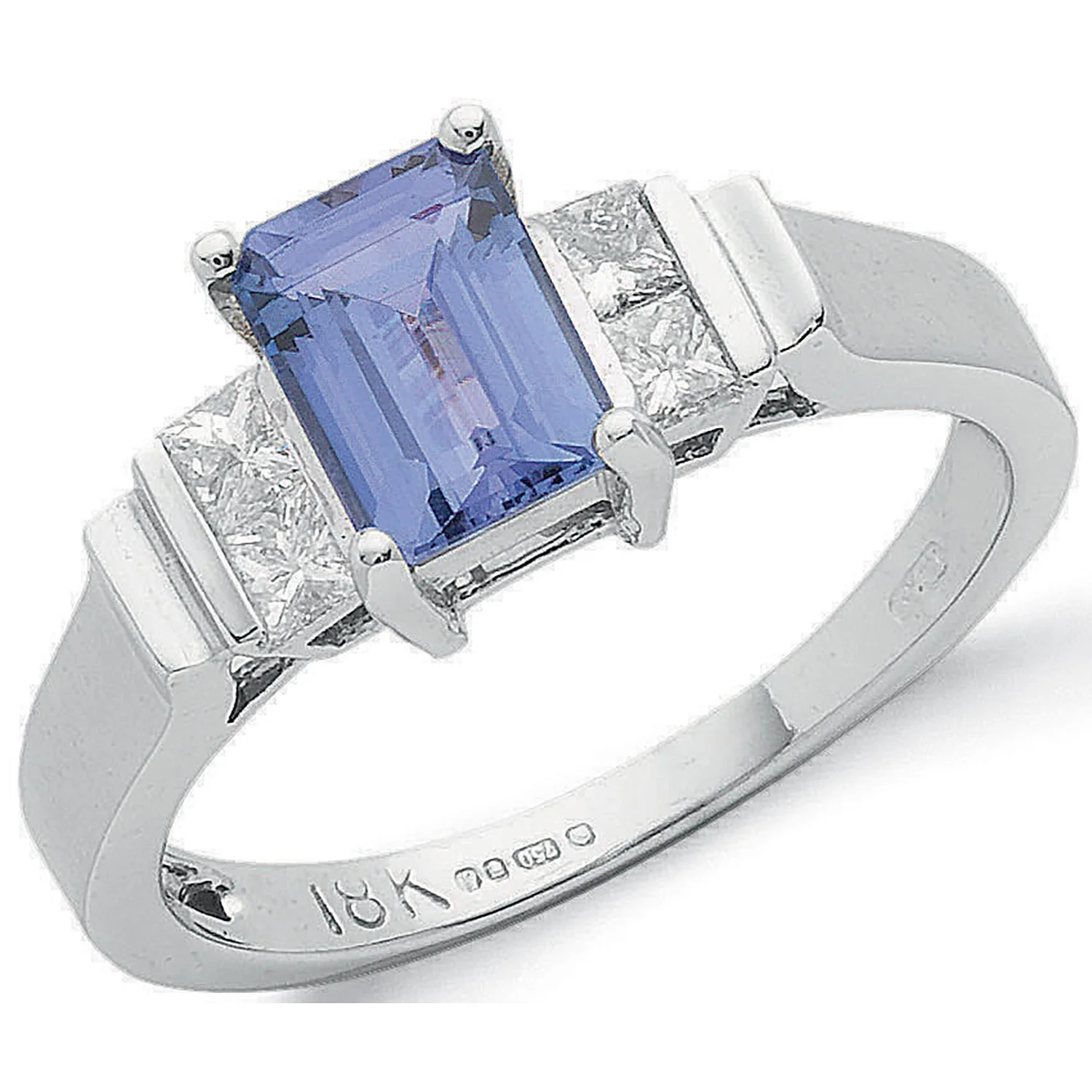 18ct White Gold 0.30ct Princess Cut Diamond & 1.00ct Tanzanite Ring
