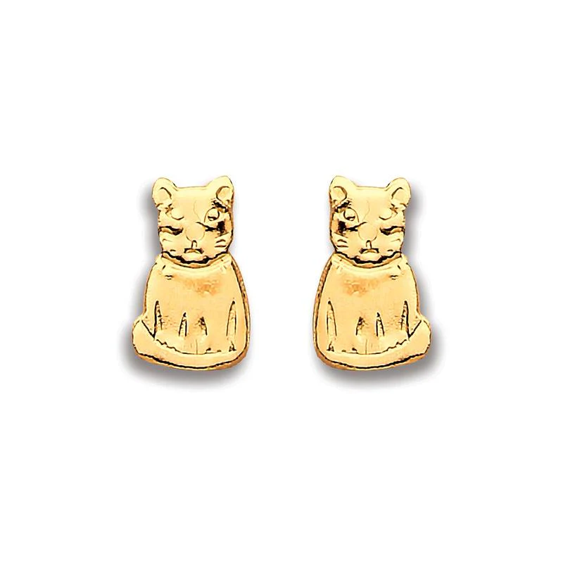 9ct gold cat stud earrings