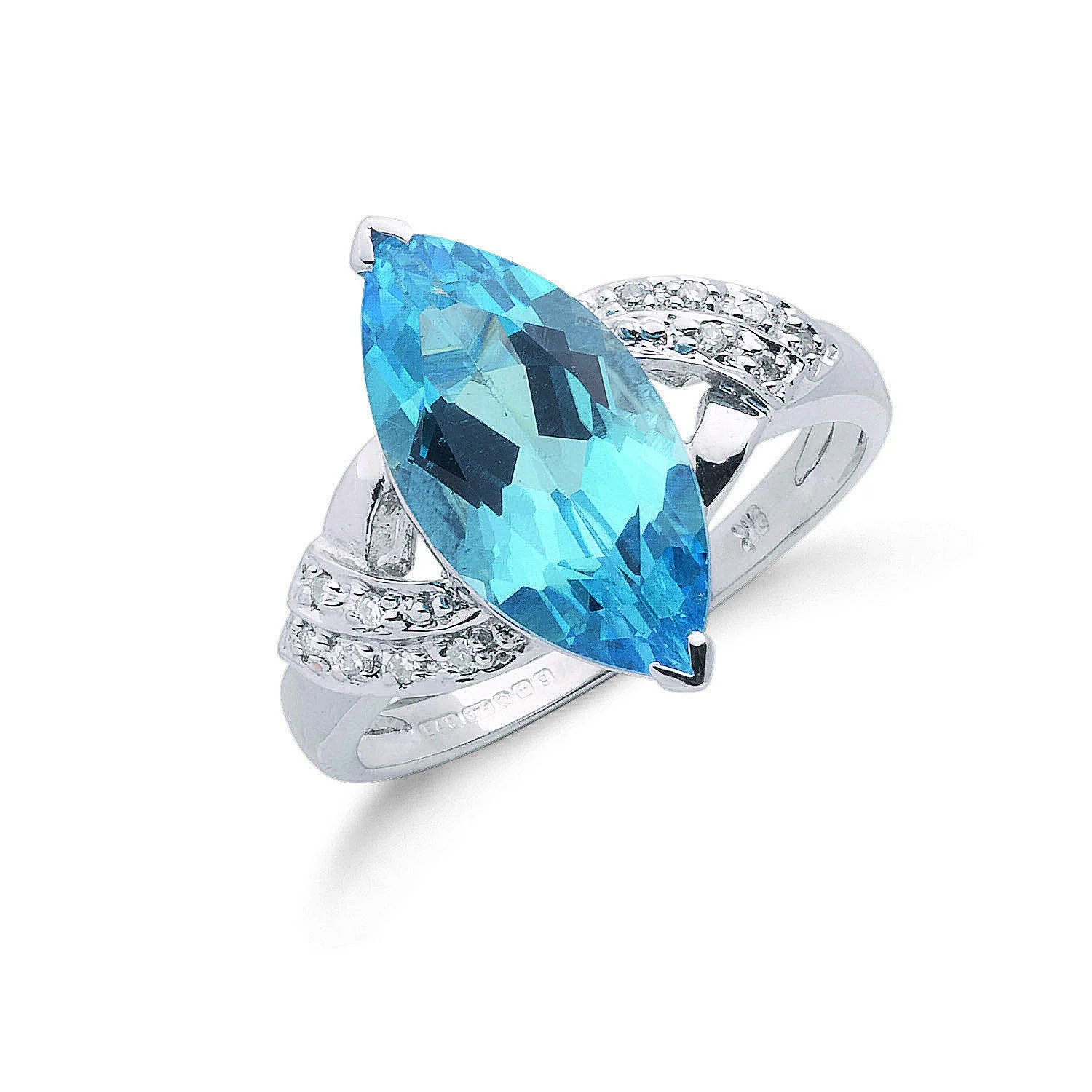 9ct White Gold 0.06ct Diamond & 4.84ct Blue Topaz Ring