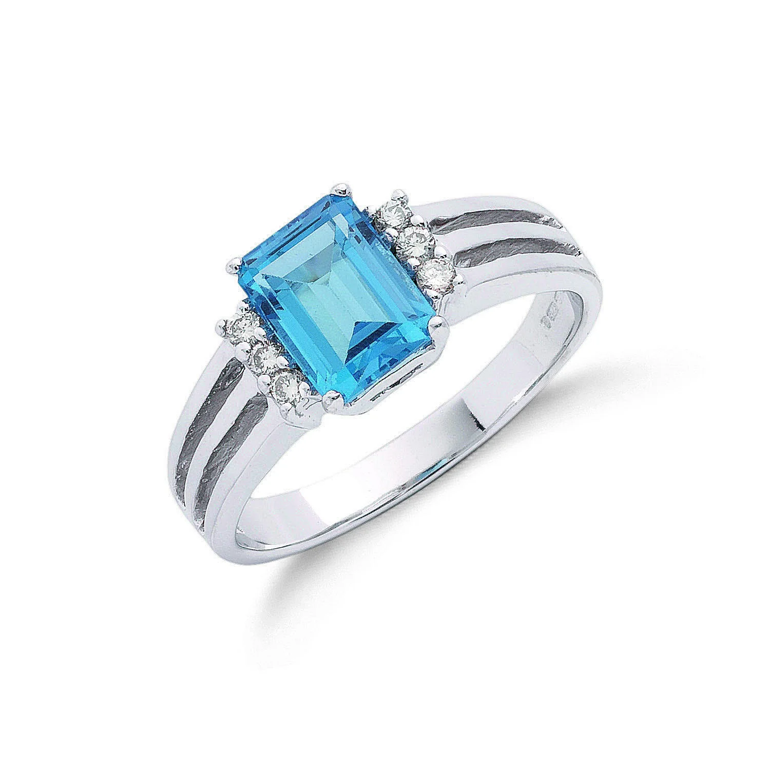 9ct White Gold 0.09ct Diamond & 2.00ct Blue Topaz Ring
