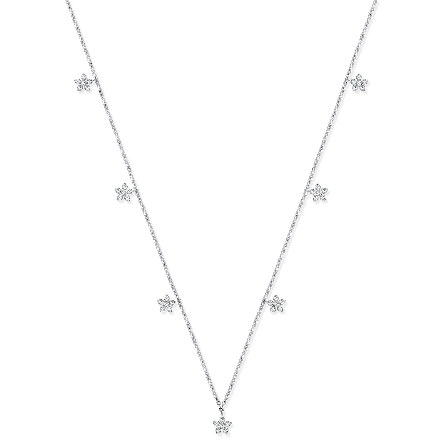 9ct White Gold 0.27ctw 7 Florets Pendant Chain