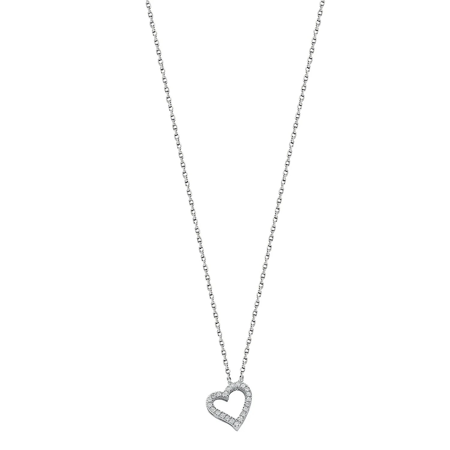 9ct White Gold 0.13ct Diamond Heart Pendant with 18in/45cm Chain