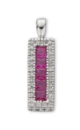 9ct White Gold 0.16ct Diamond & 0.70ct Ruby Drop Pendant