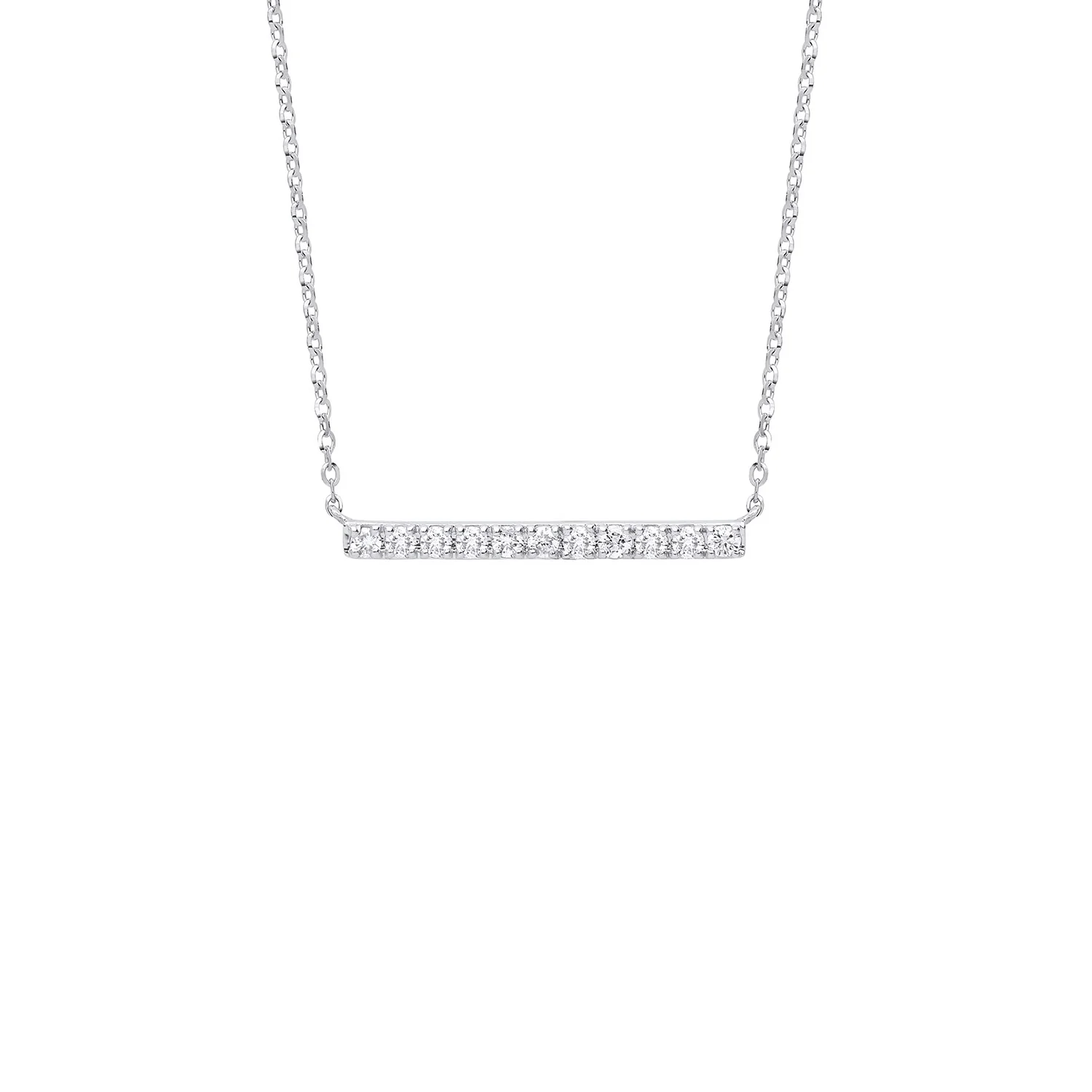 9ct White Gold 0.20ct Diamond Bar Necklace