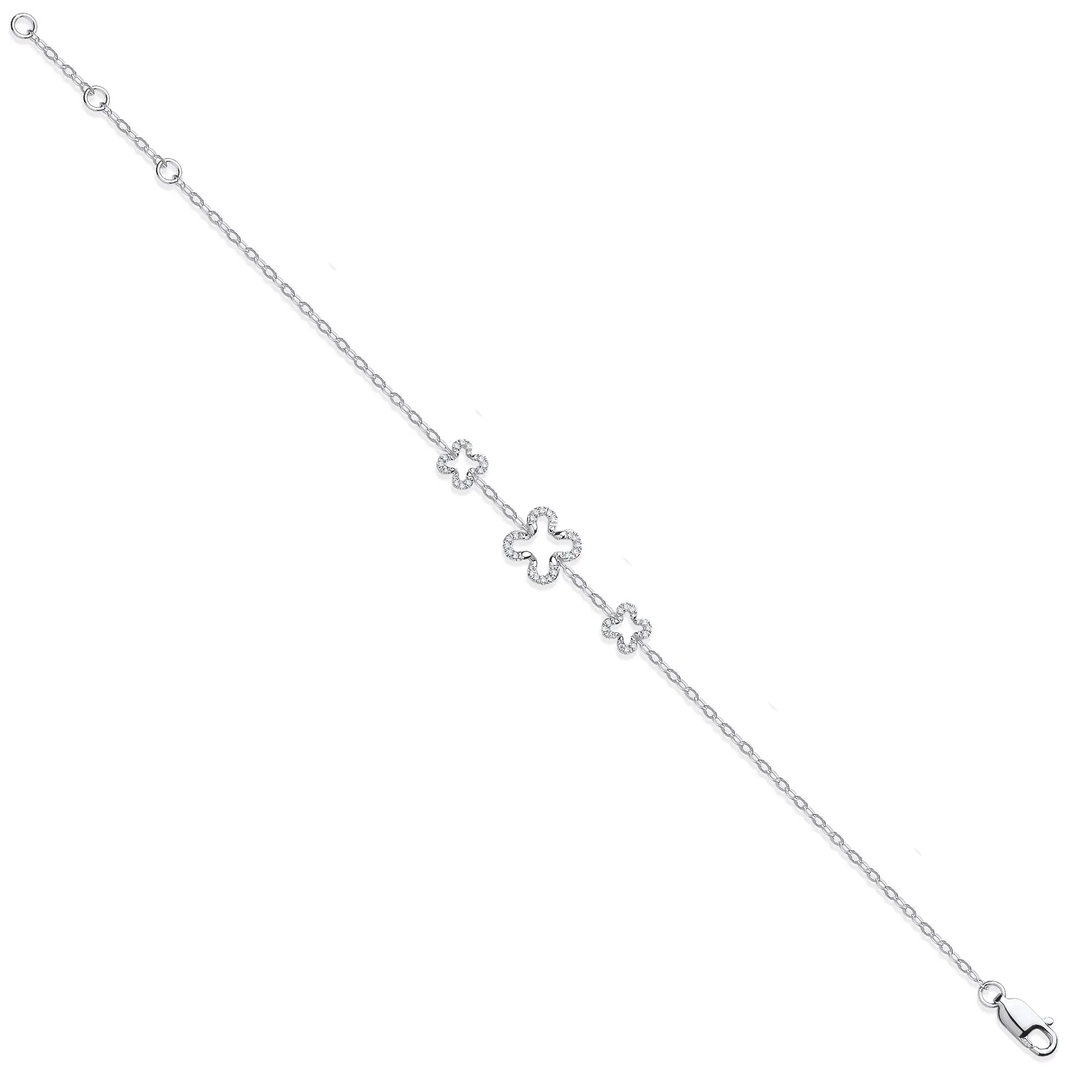 9ct White Gold Four Leaf Clover 0.11ctw Diamond Bracelet
