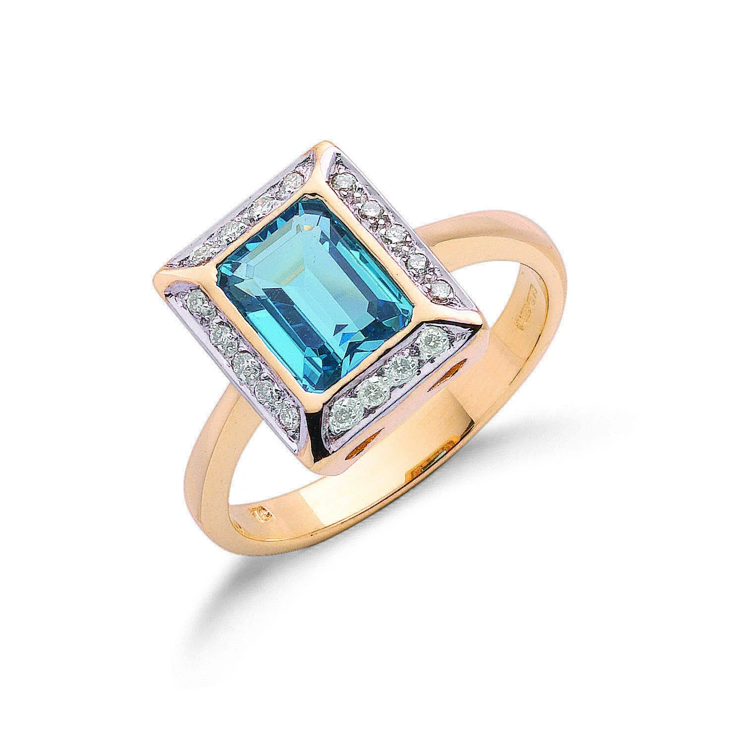 9ct Yellow Gold 0.12ct Diamond & 2.00ct Blue Topaz Ring
