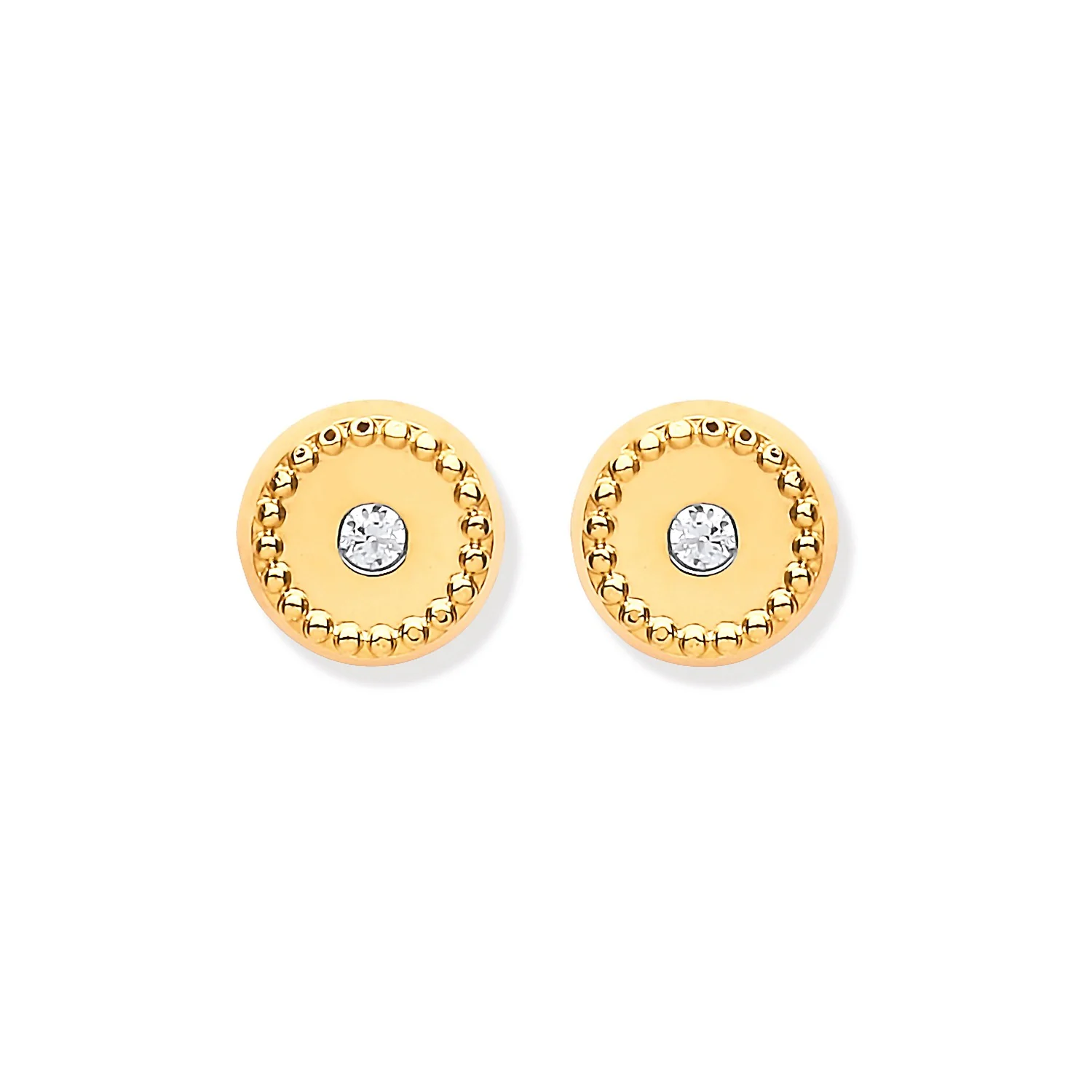 9ct Yellow Gold 6mm Ribbed Edge with CZ Studs