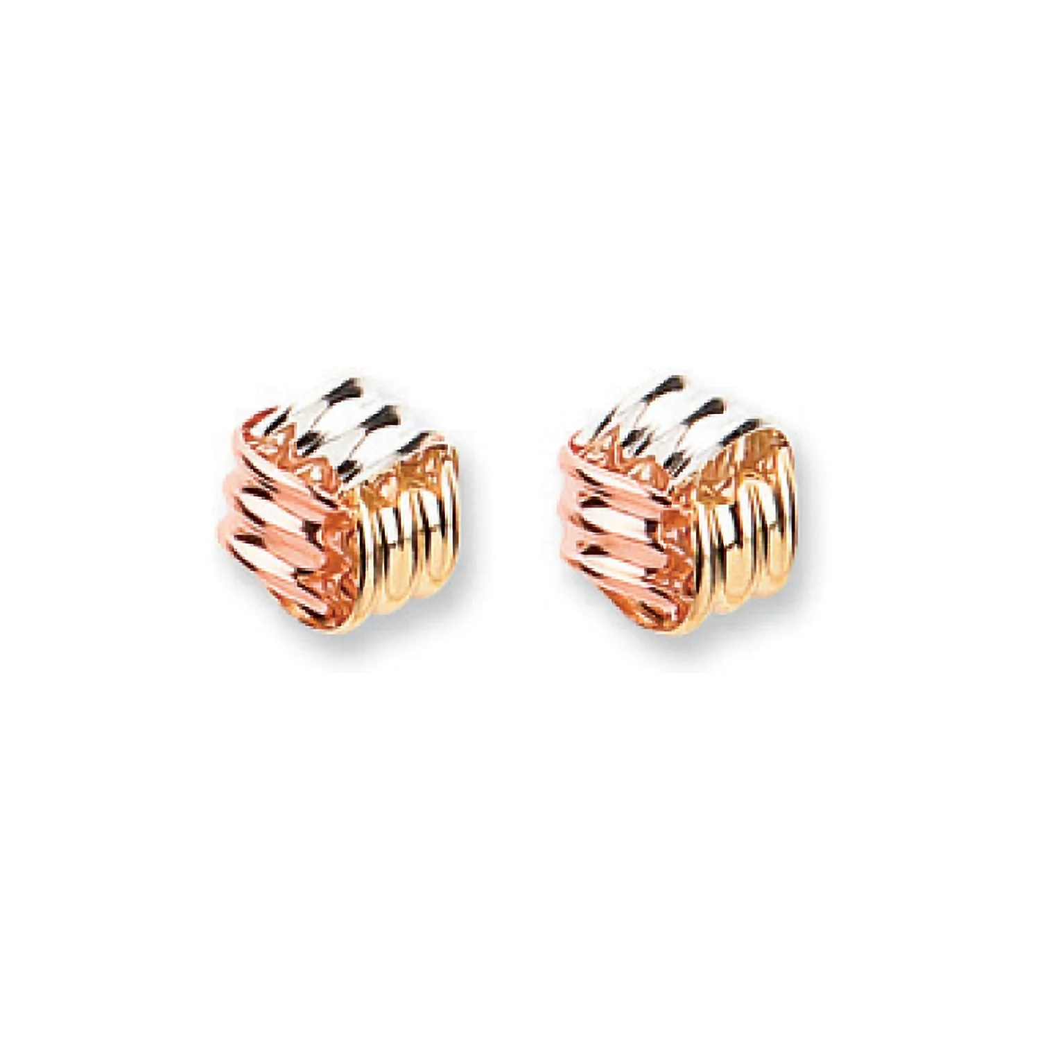 9ct Yellow Gold White Gold & Rose Gold Fancy Knot Studs