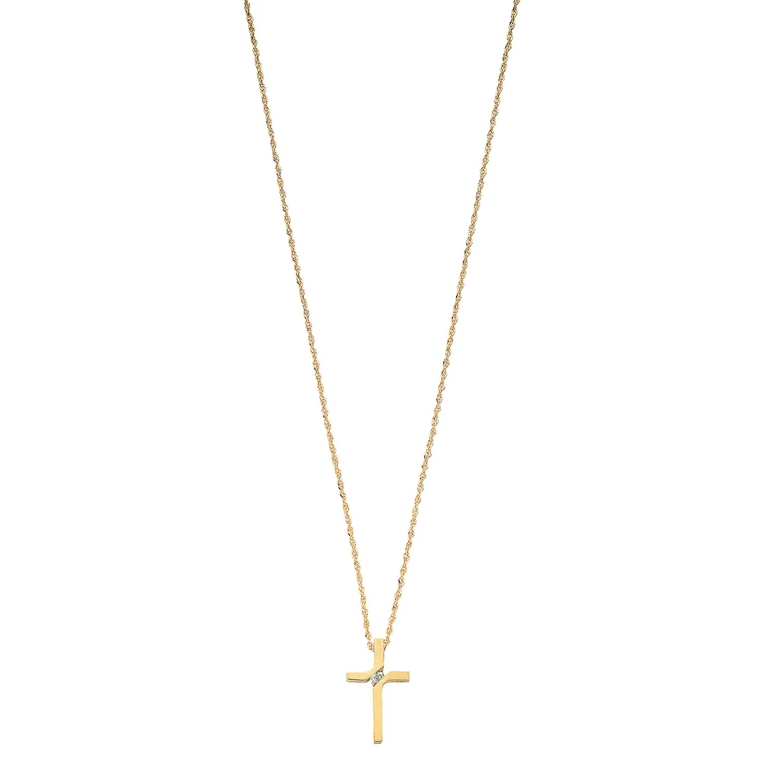 9ct Yellow Gold 0.04ct Diamond Cross Pendant with 18in/45cm Chain