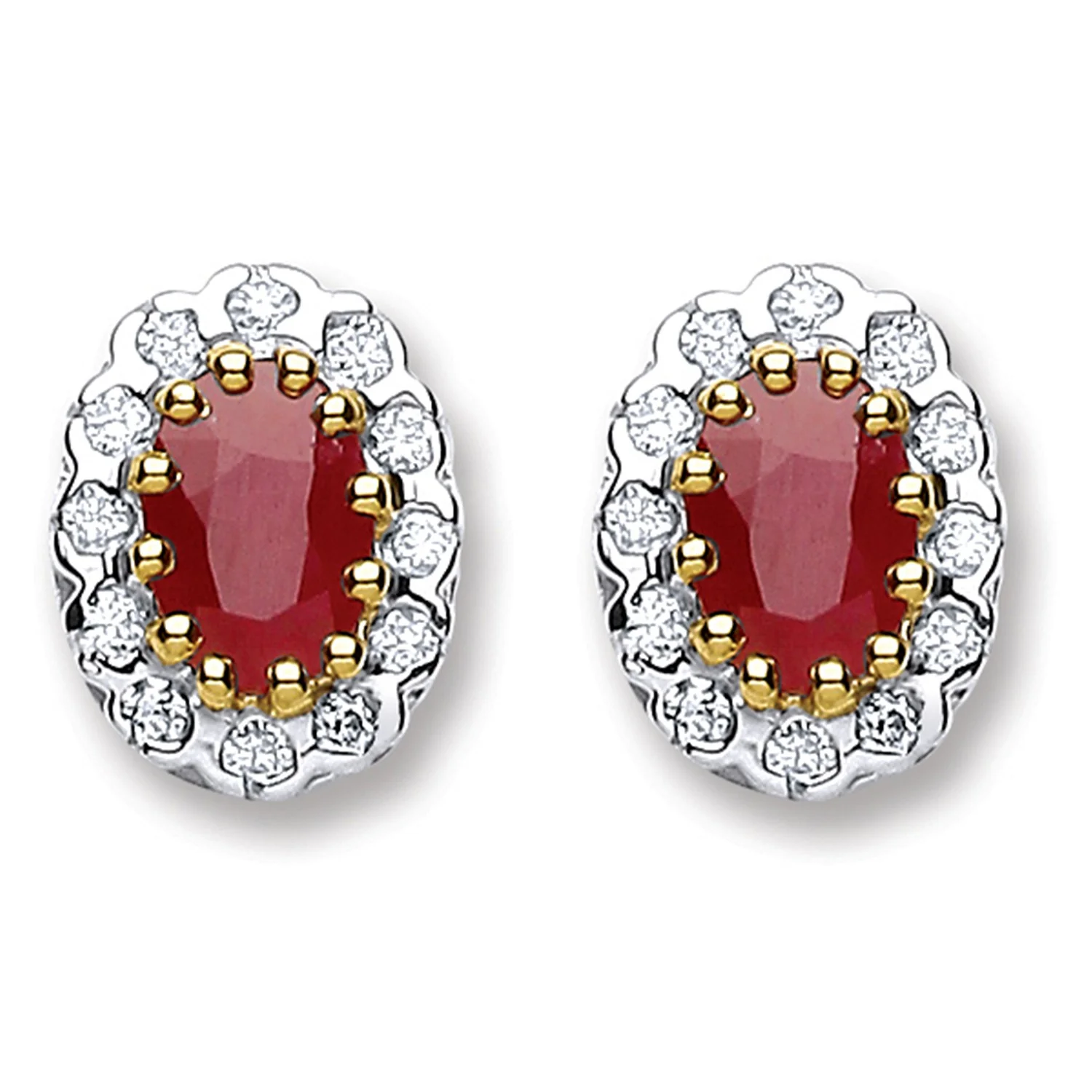 9ct Yellow Gold 0.20ct Diamond & 1.20ct Ruby Stud Earrings