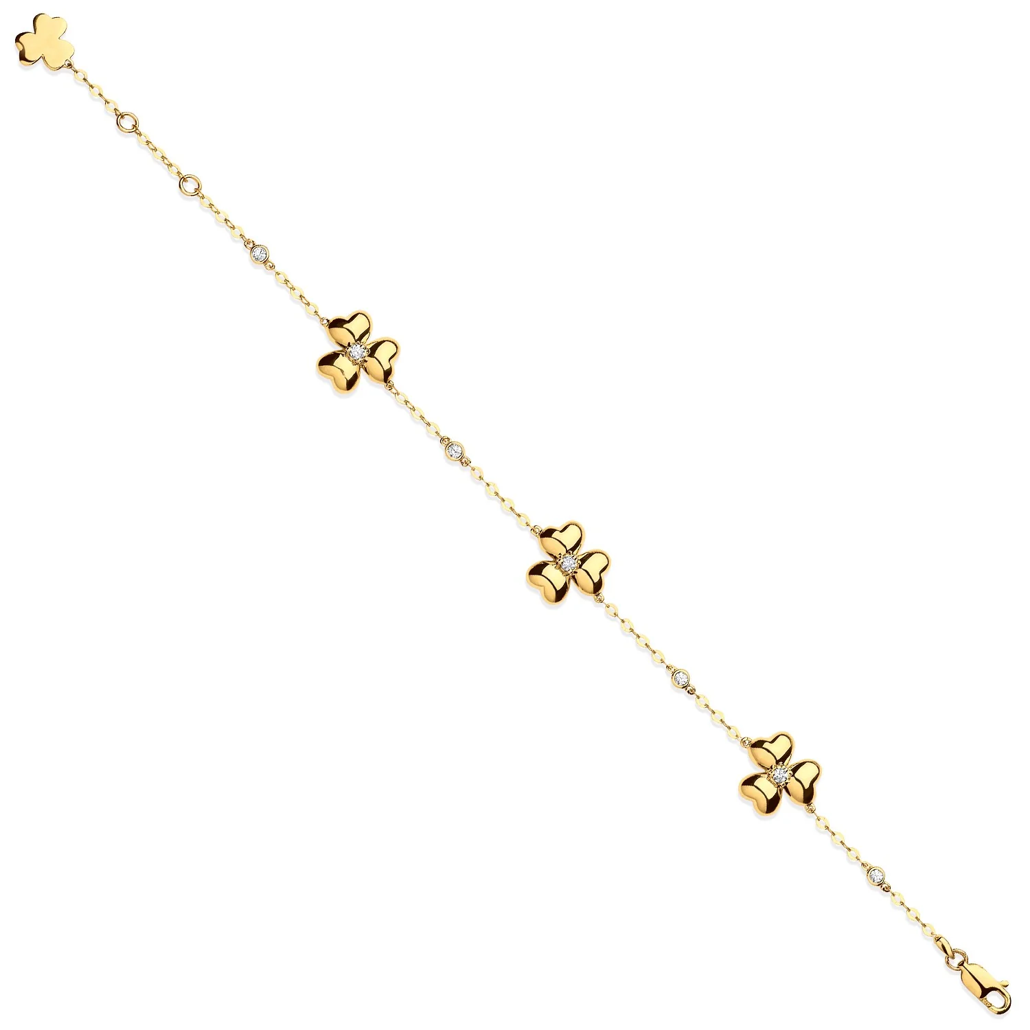 9ct Yellow Gold Three Leaf Clover 0.31ctw Diamond Bracelet