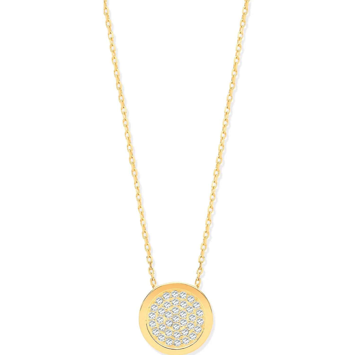 9ct Yellow Gold Full Circle Cz Pendant 17" Chain