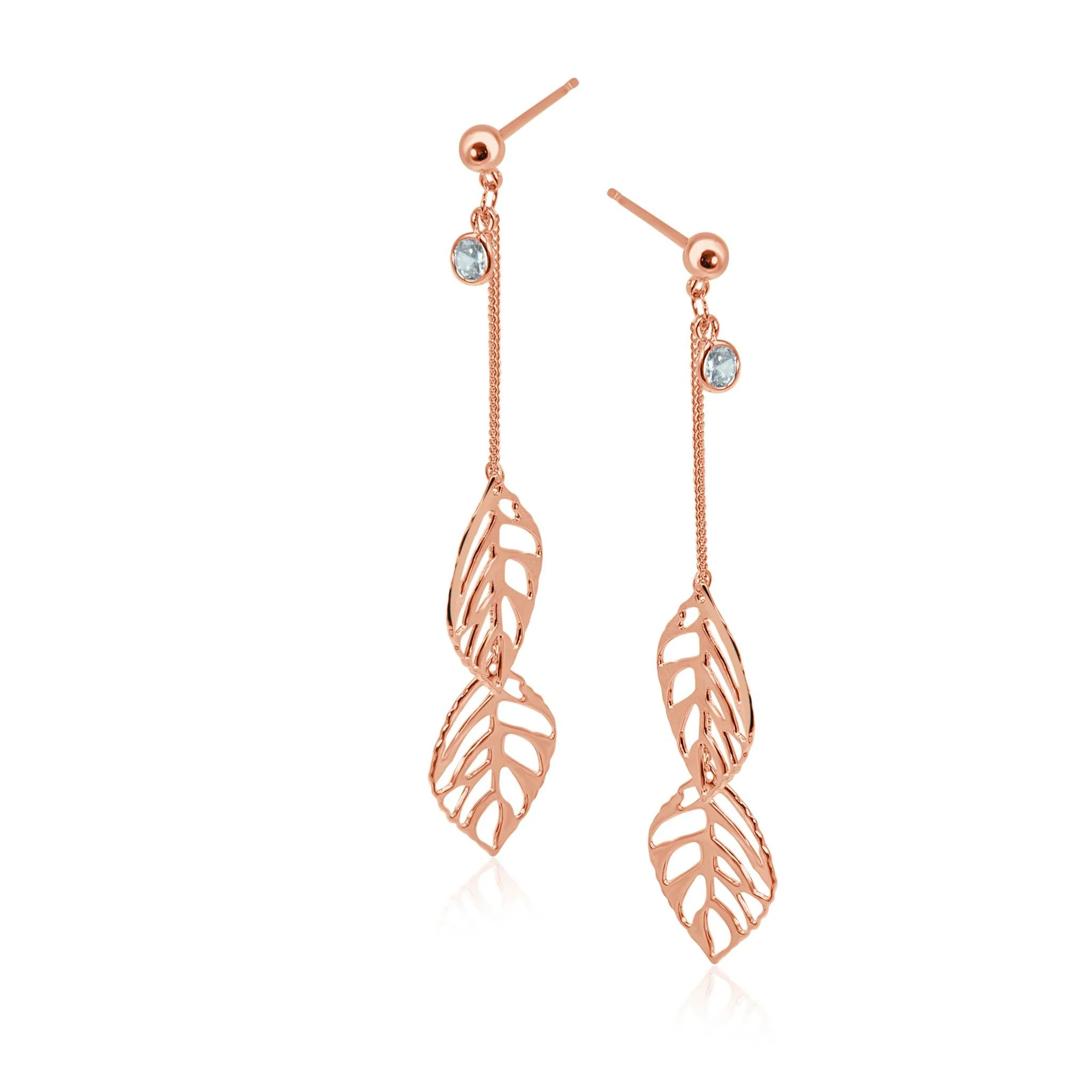 Alexis rose gold effect double leaf drop earrings - Image 3