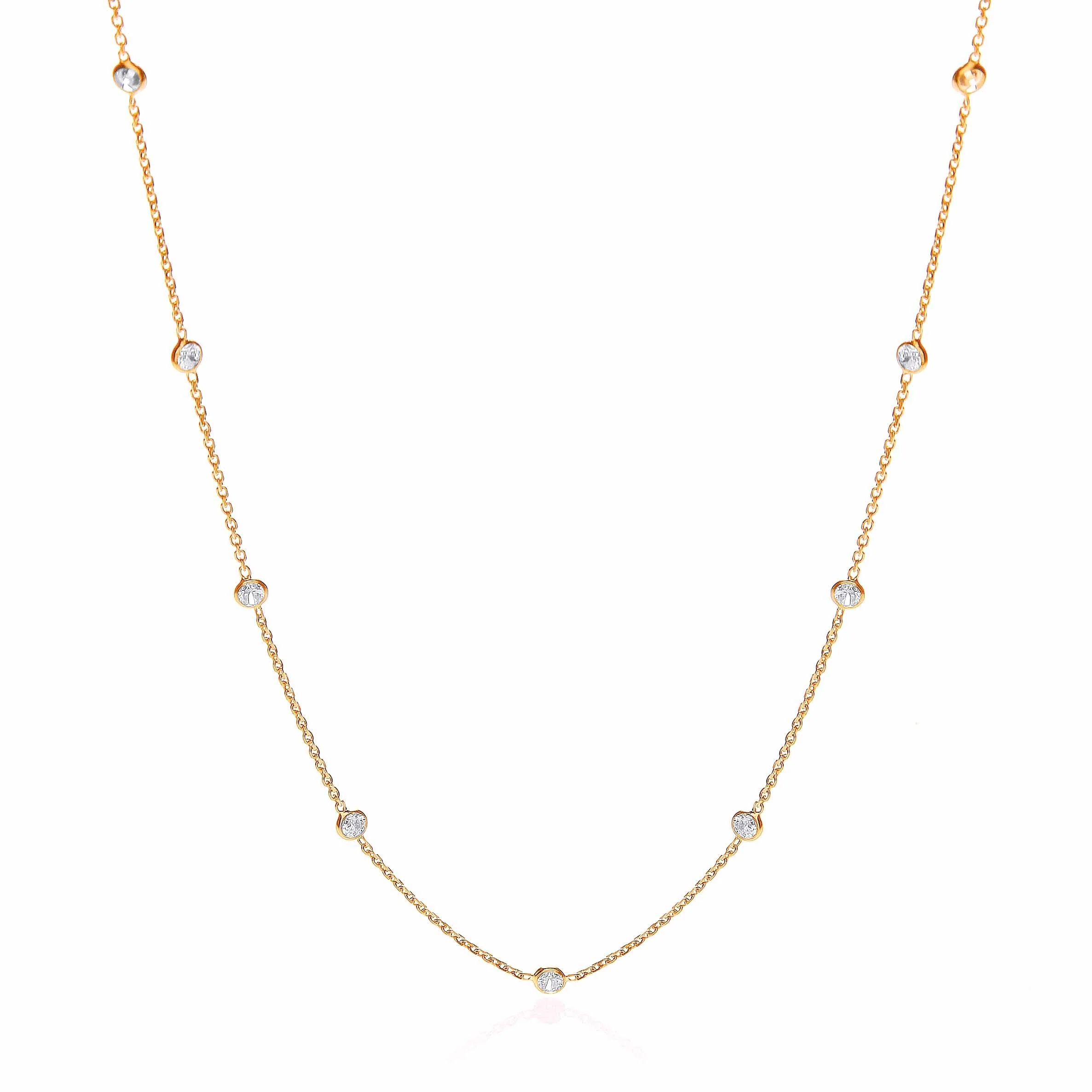 Gold Coated Rubover 11 Cz's Necklace 18"