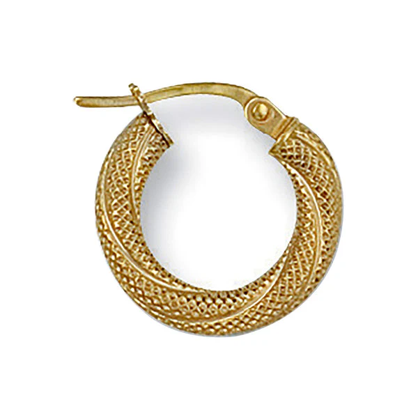9ct gold small textured hoop earrings 15.8mm