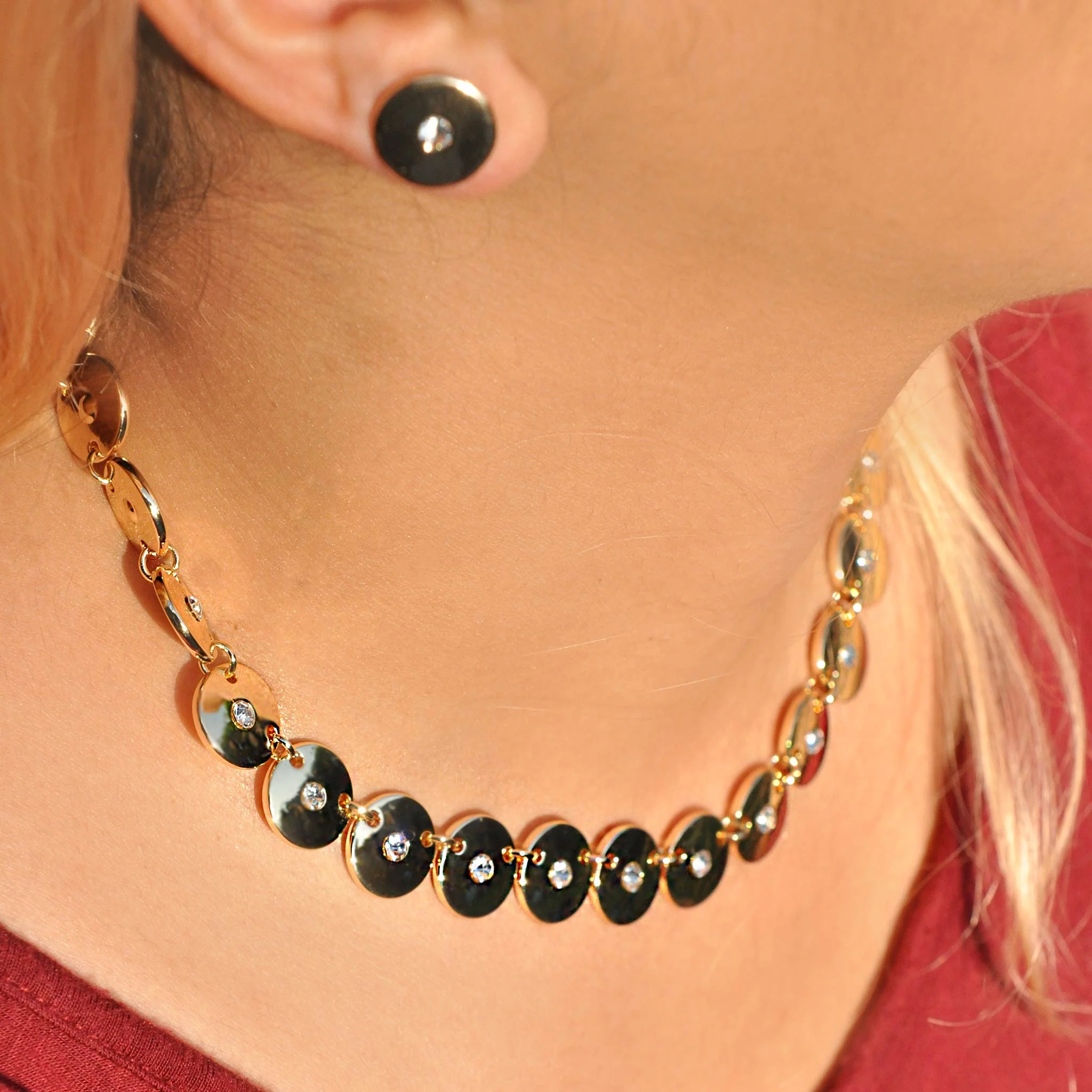 Irina Gold Button Necklace - Image 2