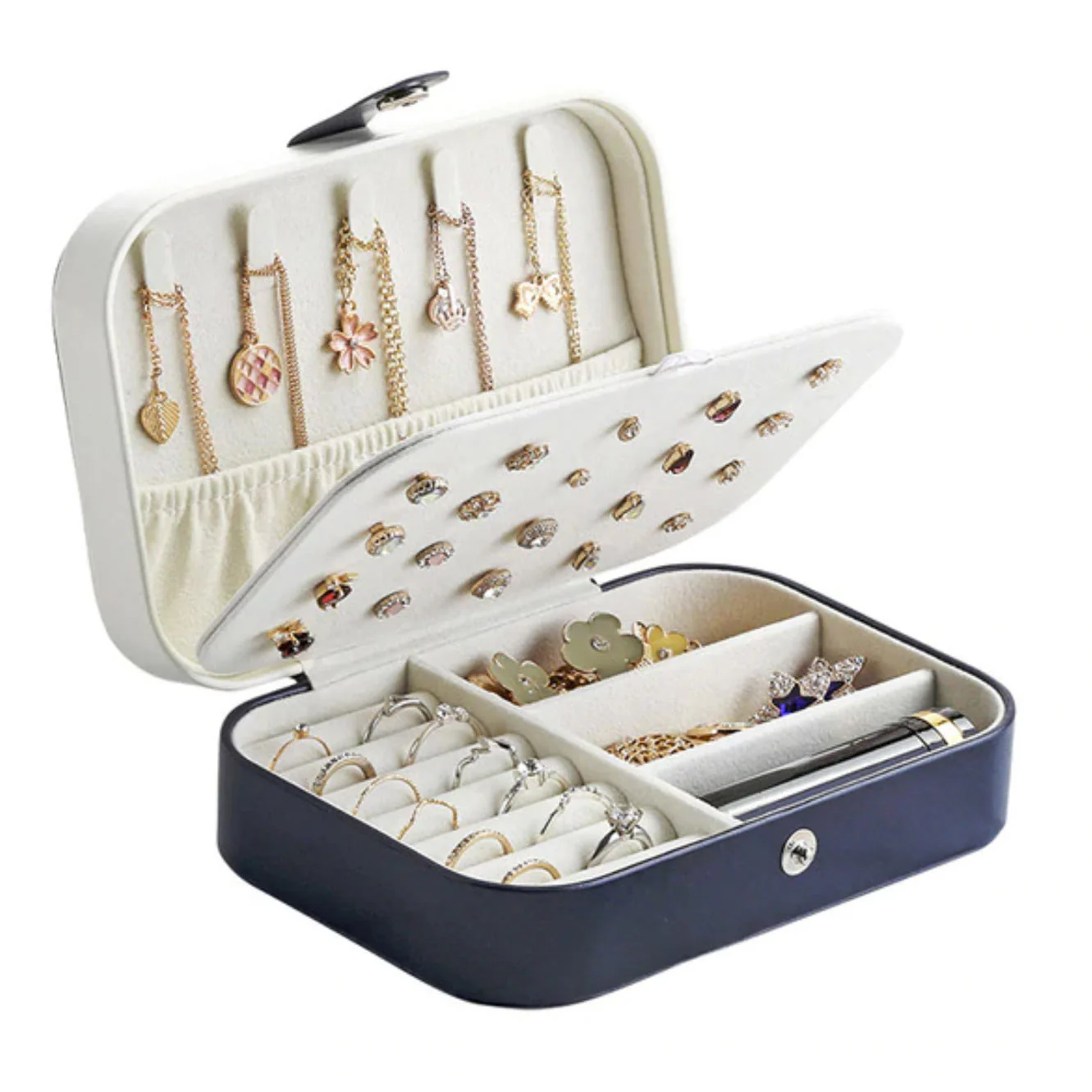 Esme square navy and cream travel jewellery case - Image 3