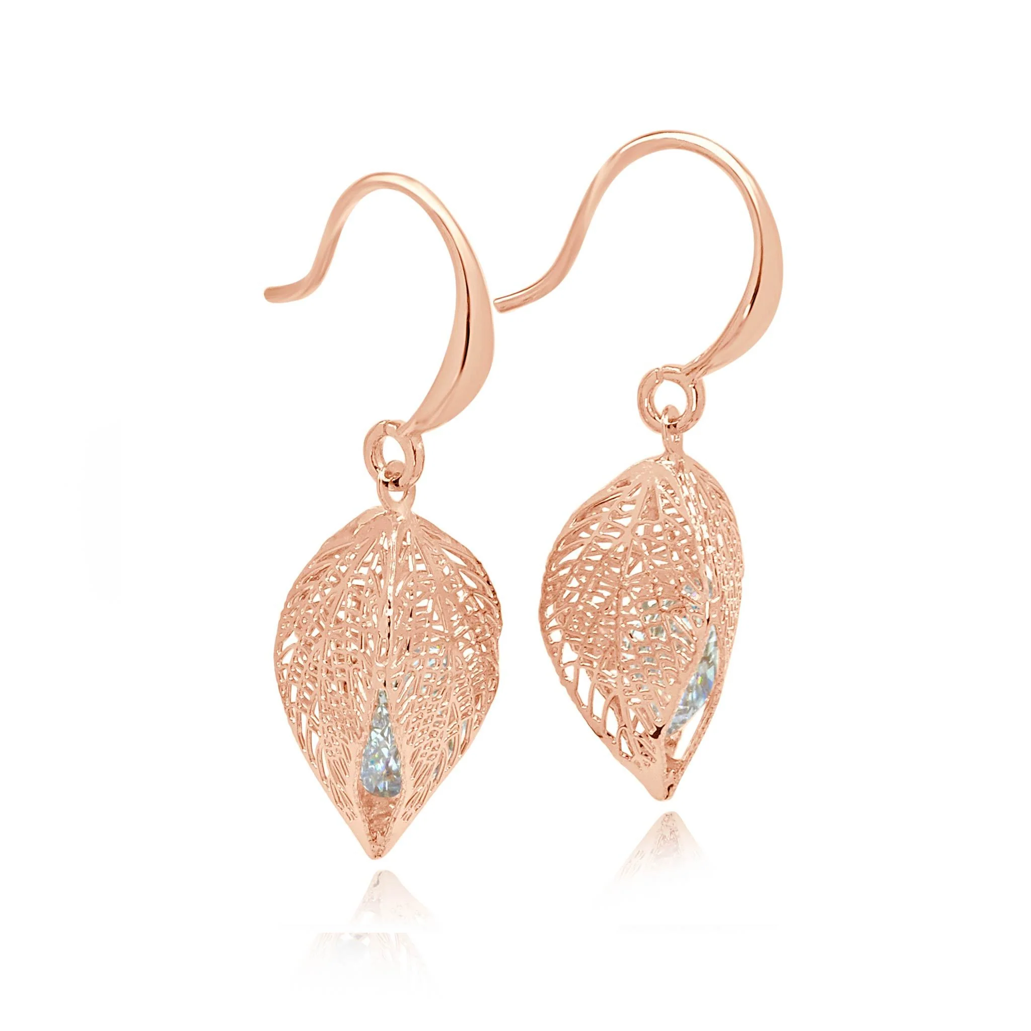 Kelsey rose gold effect 3D leaf earrings - Image 3