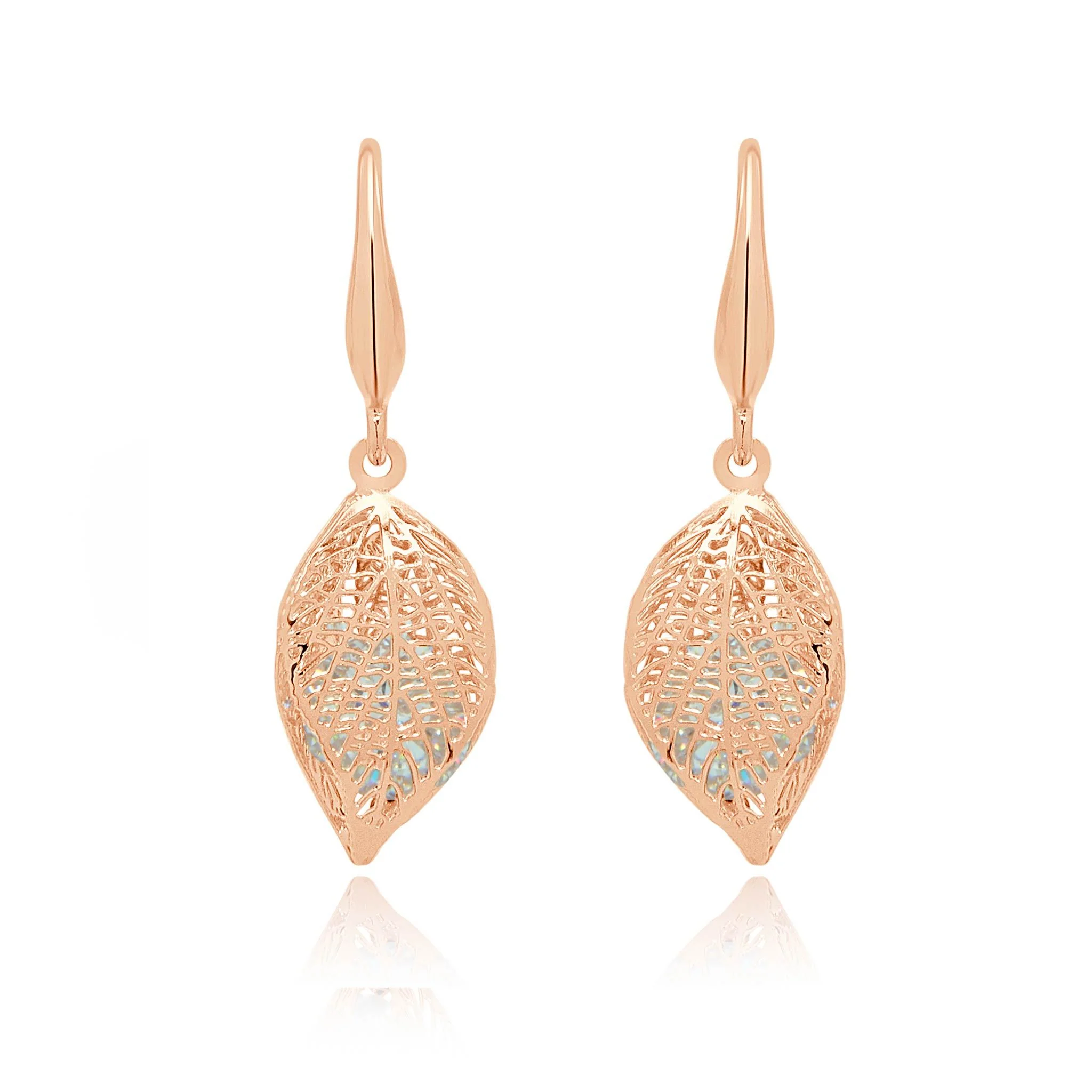 Kelsey rose gold effect 3D leaf earrings - Image 4