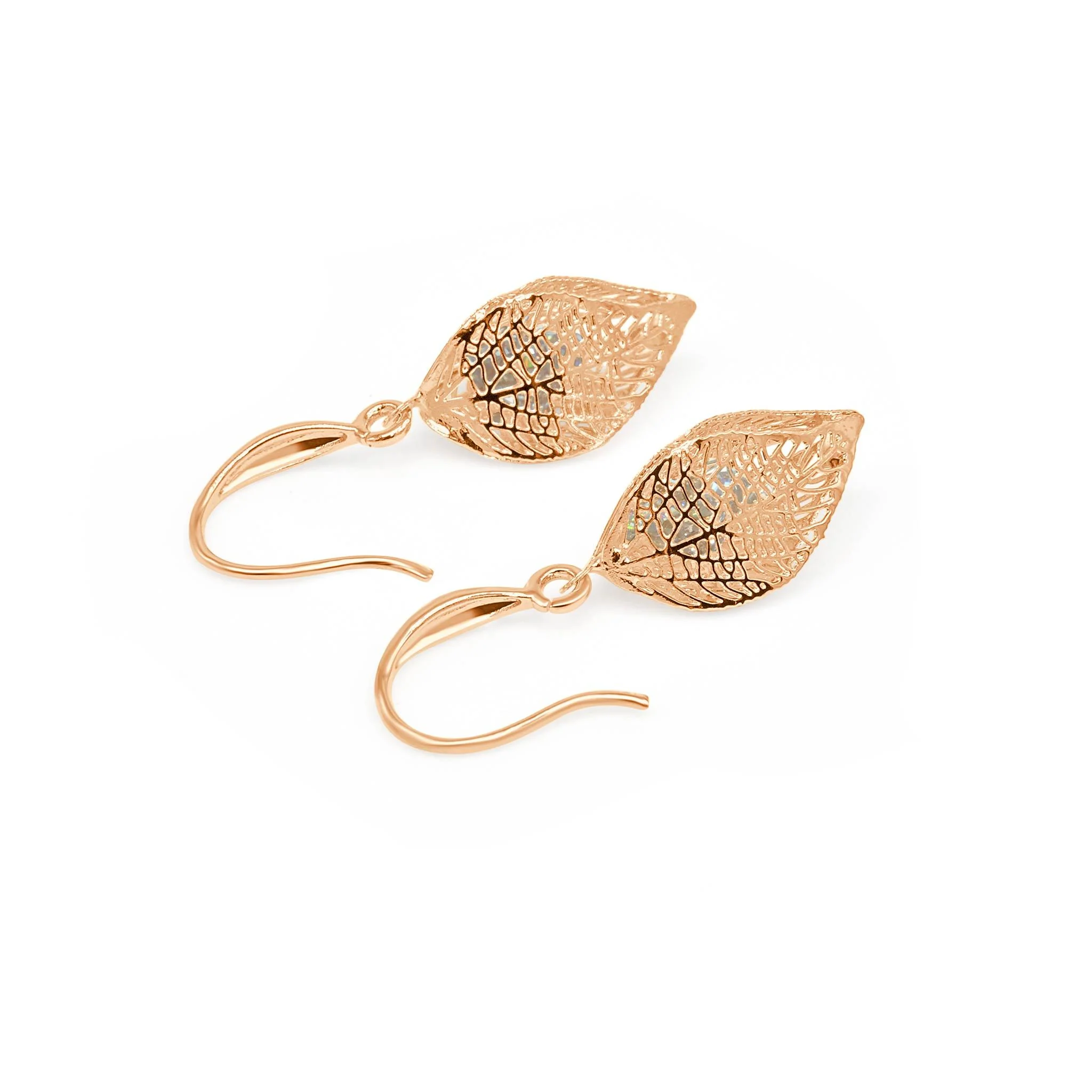 Kelsey rose gold effect 3D leaf earrings - Image 5