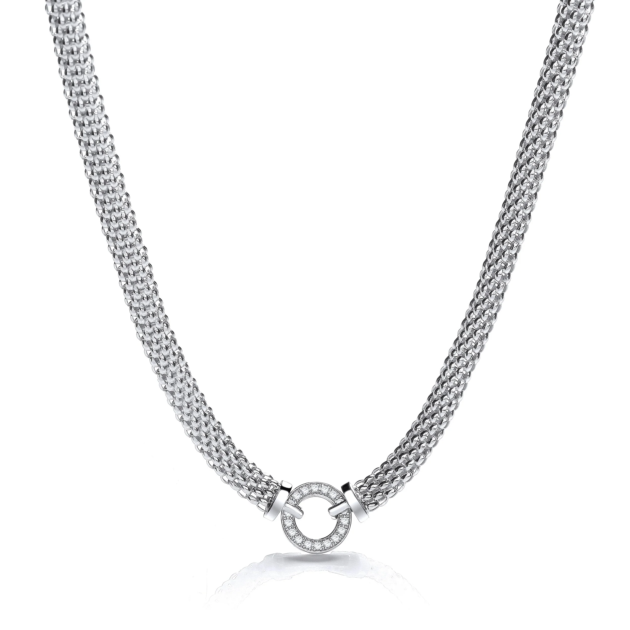 Mesh Necklace with Circle Cz's 17"