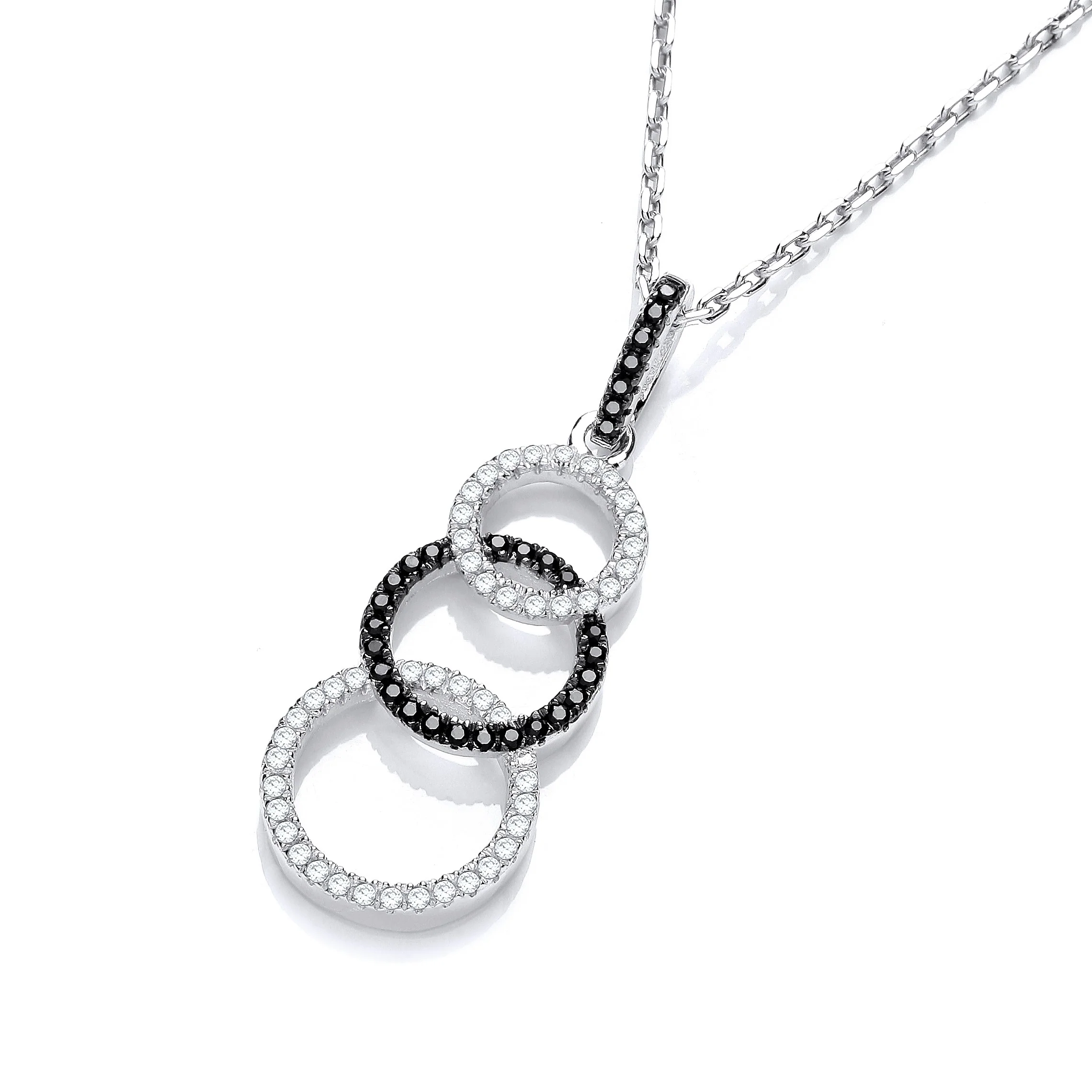 Micro Pave' Black & White CZ Drop Pendant with 18" Chain