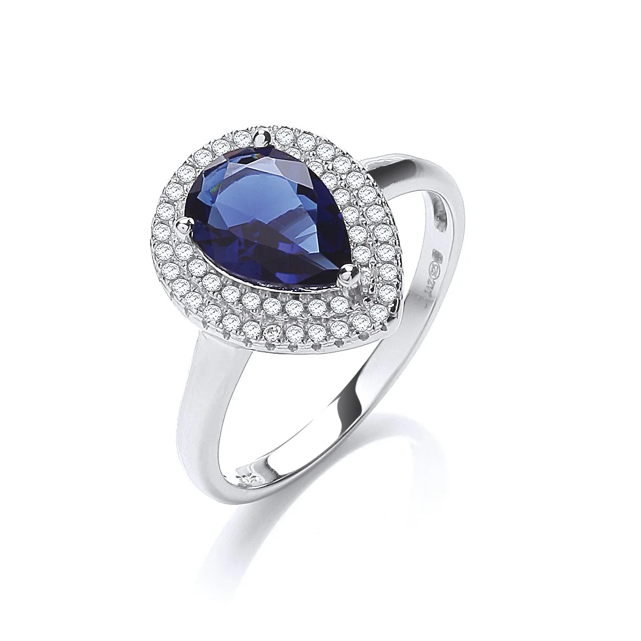 Micro Pave'  Blue Tear Drop Cz Ring