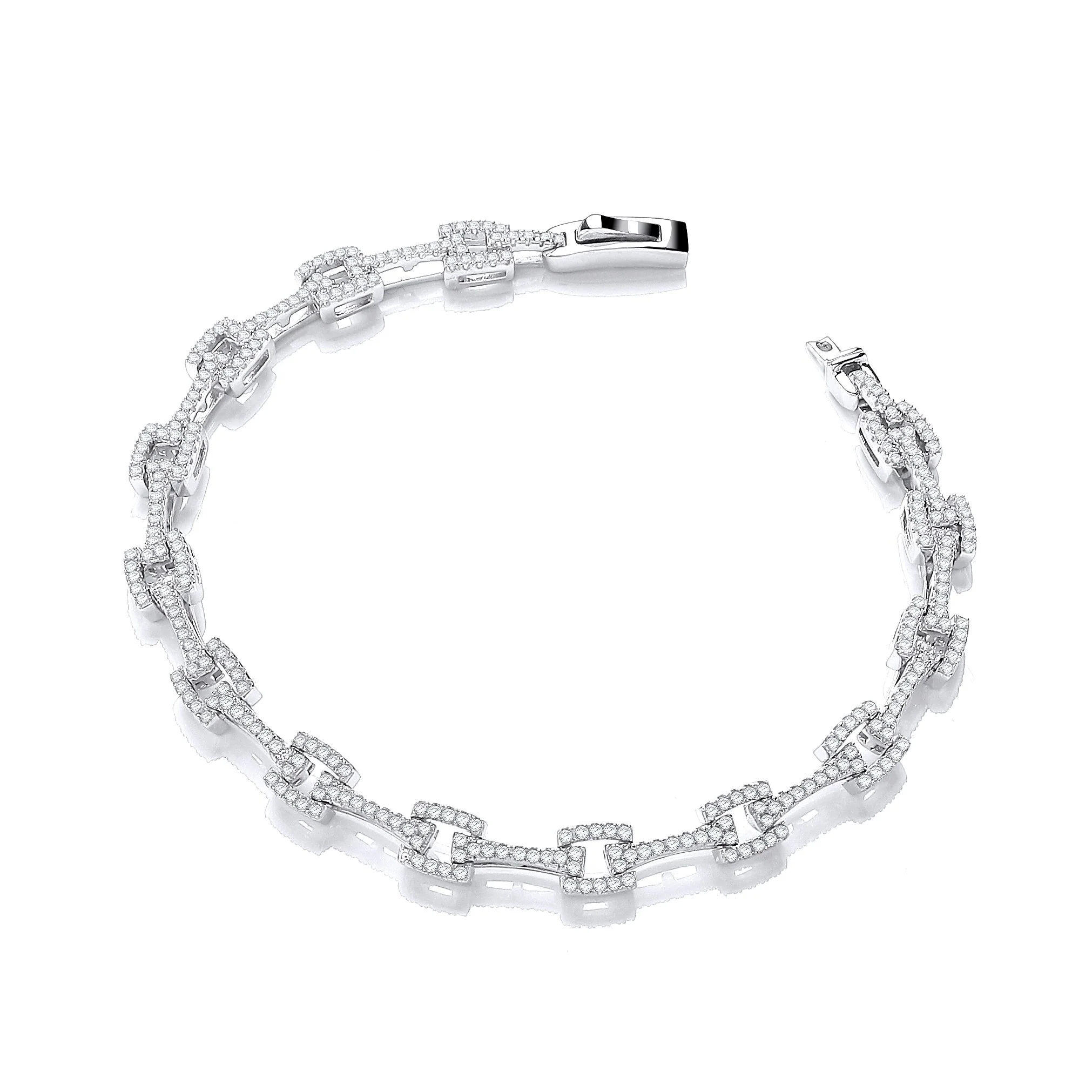 Micro Pave' Cz Square Link 7"/19cm Bracelet
