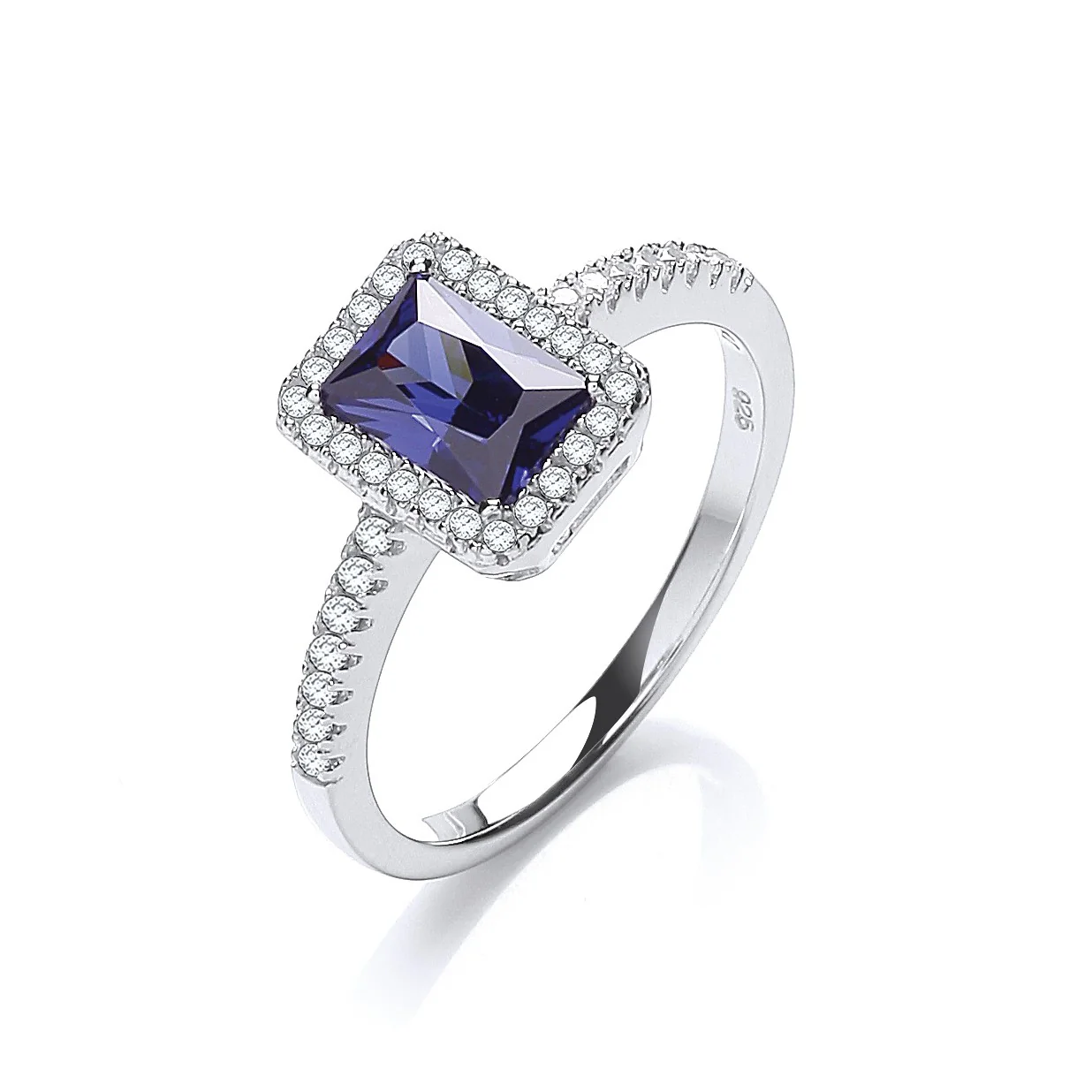 Micro Pave' Emerald Cut Blue Cz Ring