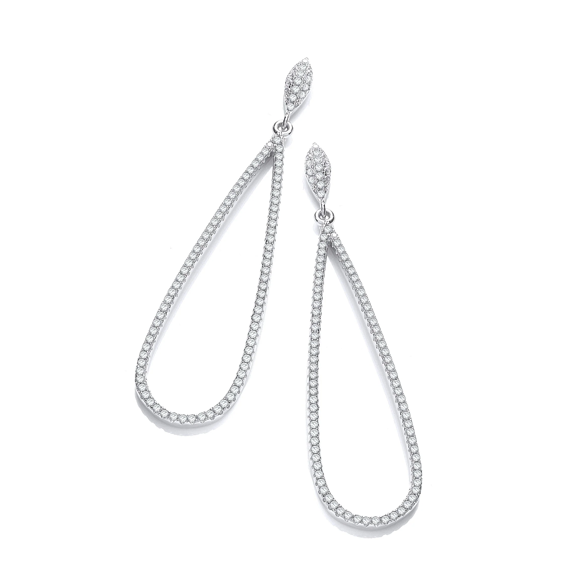Micro Pave' Long Drop Cz Earrings