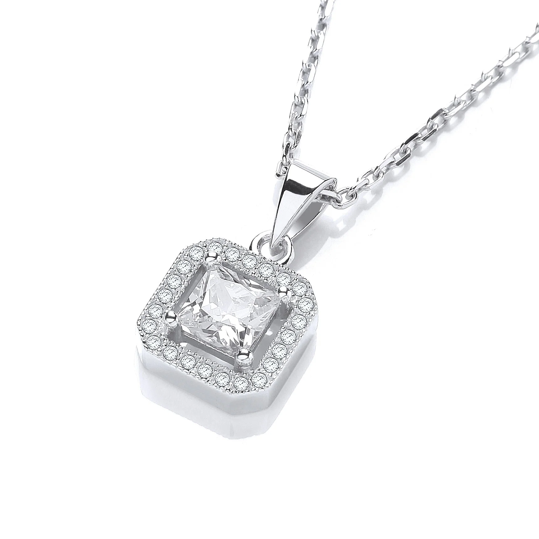 Micro Pave' Princess Cut Pendant with 18" Chain