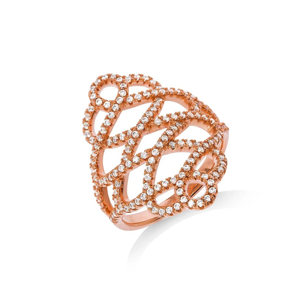 Micro Pave Rose Coated Fancy Silver Cz Ring