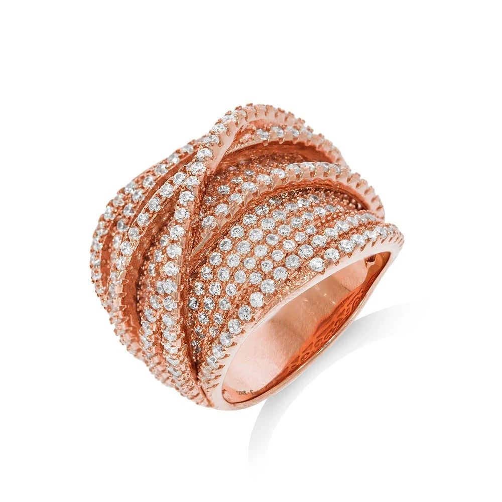 Micro Pave Rose Coated Fancy Silver Cz Ring