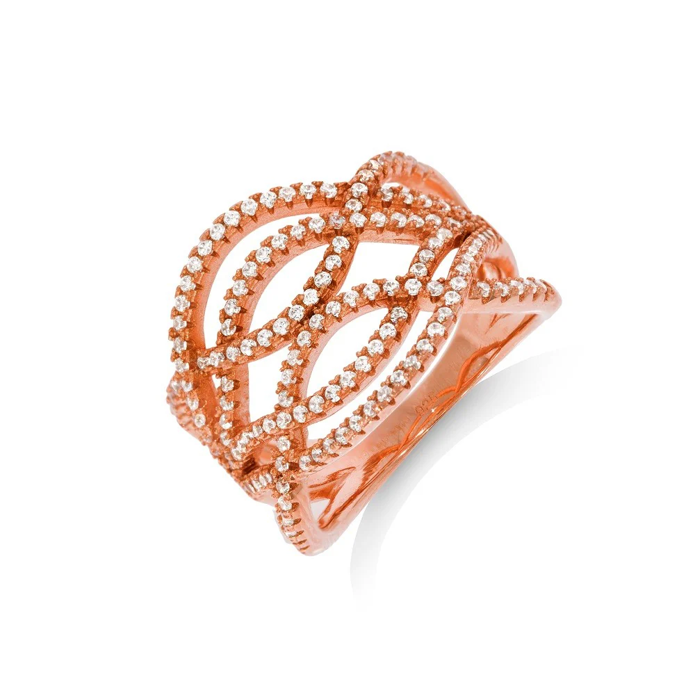 Micro Pave Rose Coated Fancy Silver Cz Ring