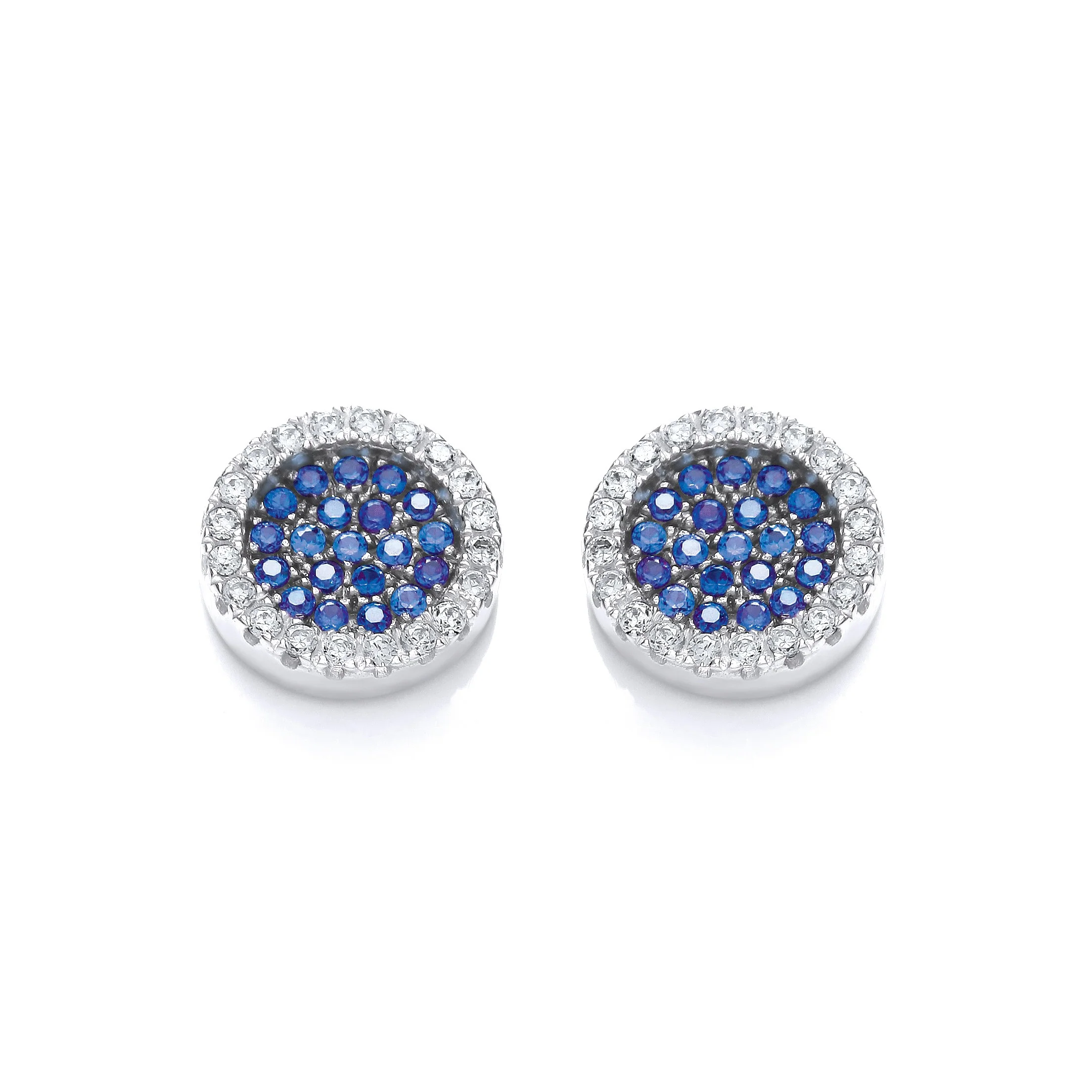 Micro Pave' Round Blue Cz Stud Earrings