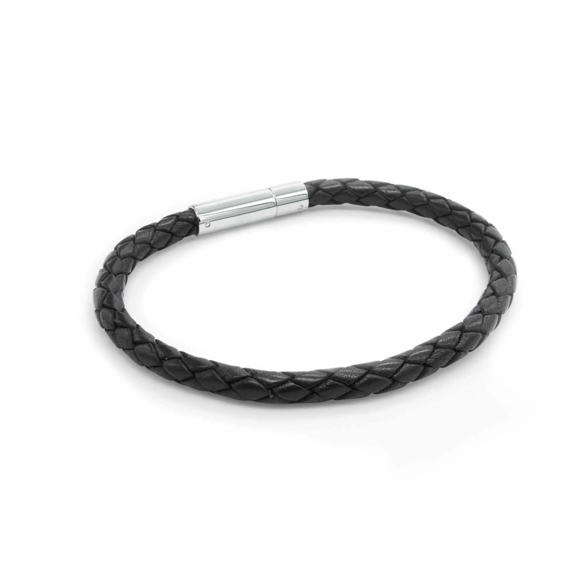 Oxford black leather plaited bracelet | ALPHA™ mens - Image 4