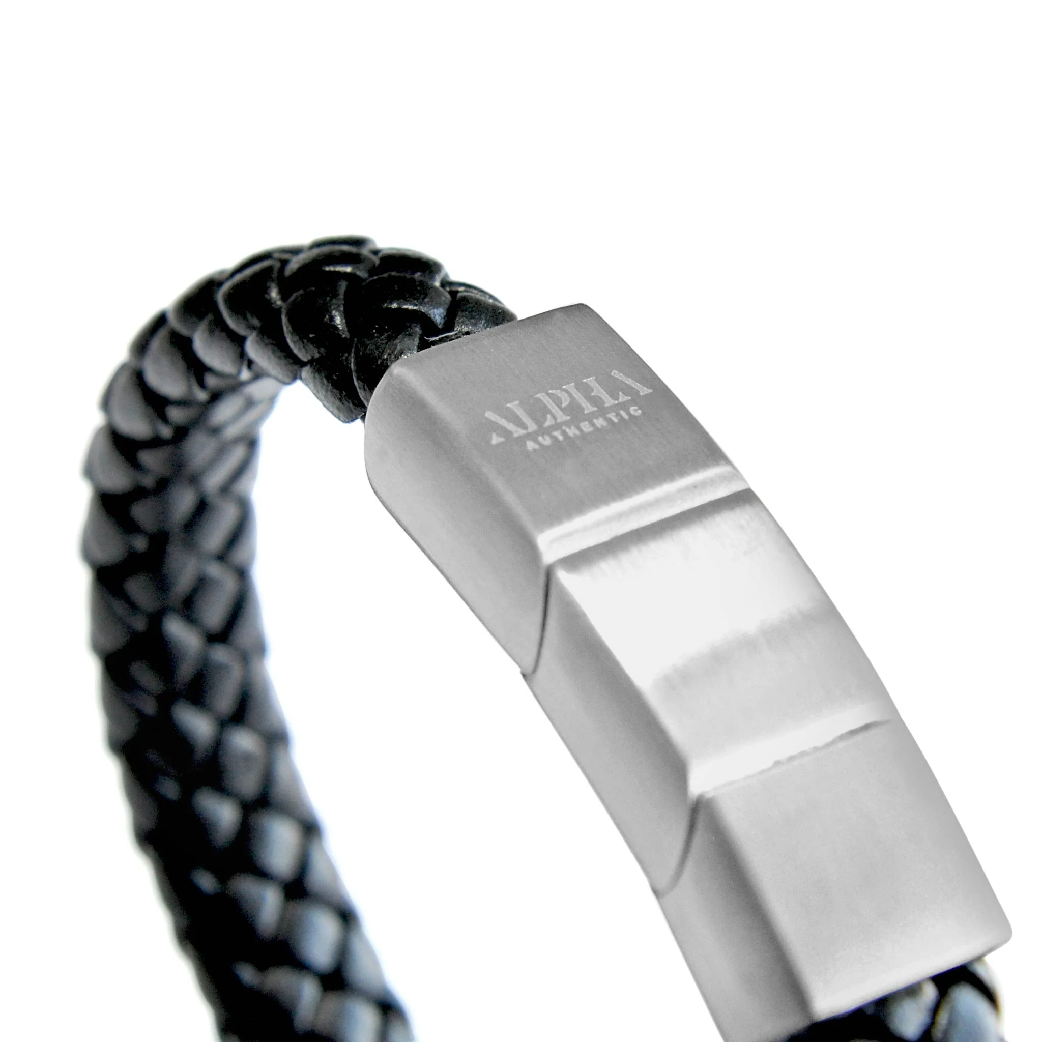 Panther black leather stainless steel bracelet | ALPHA™ mens - Image 3