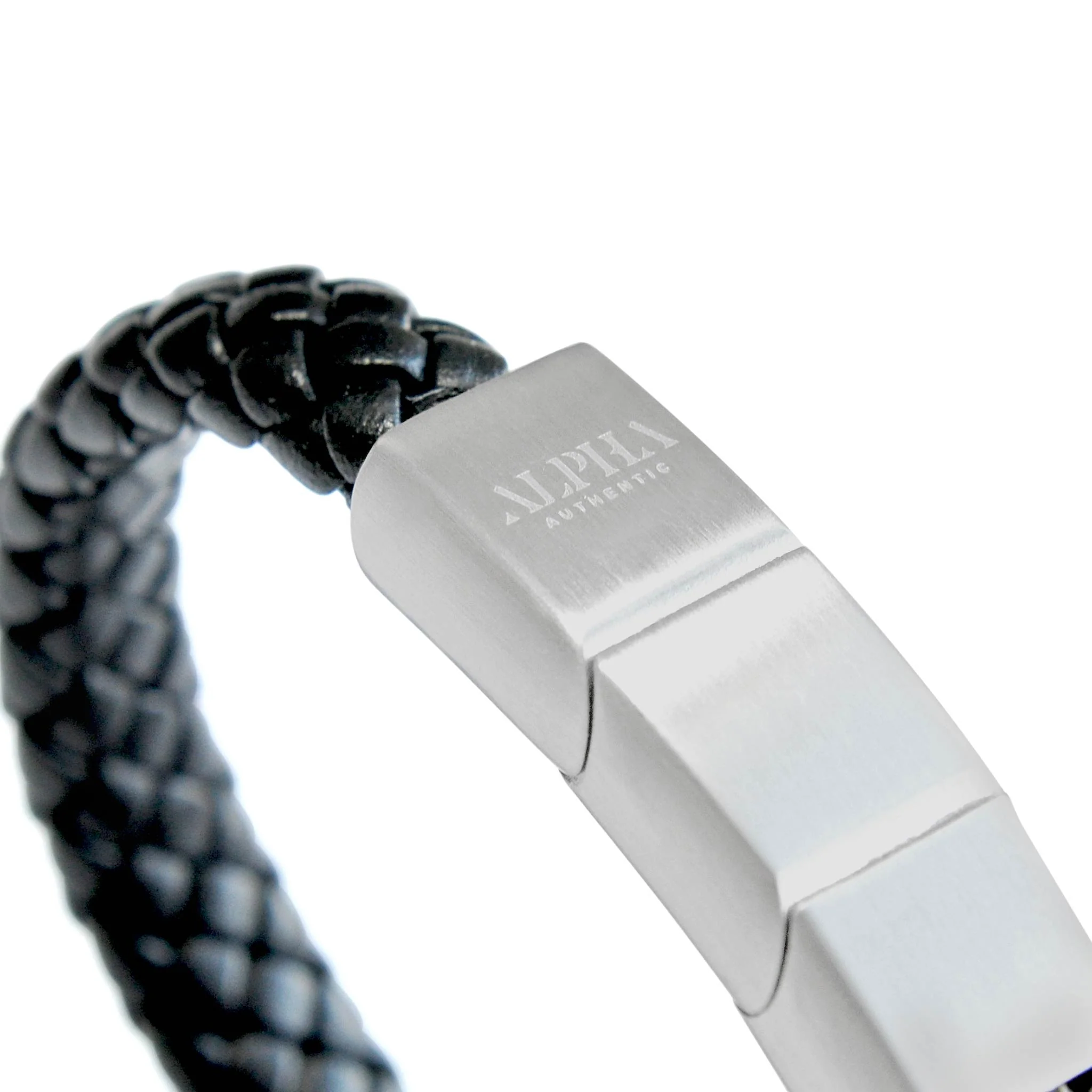 Panther black leather stainless steel bracelet | ALPHA™ mens - Image 6