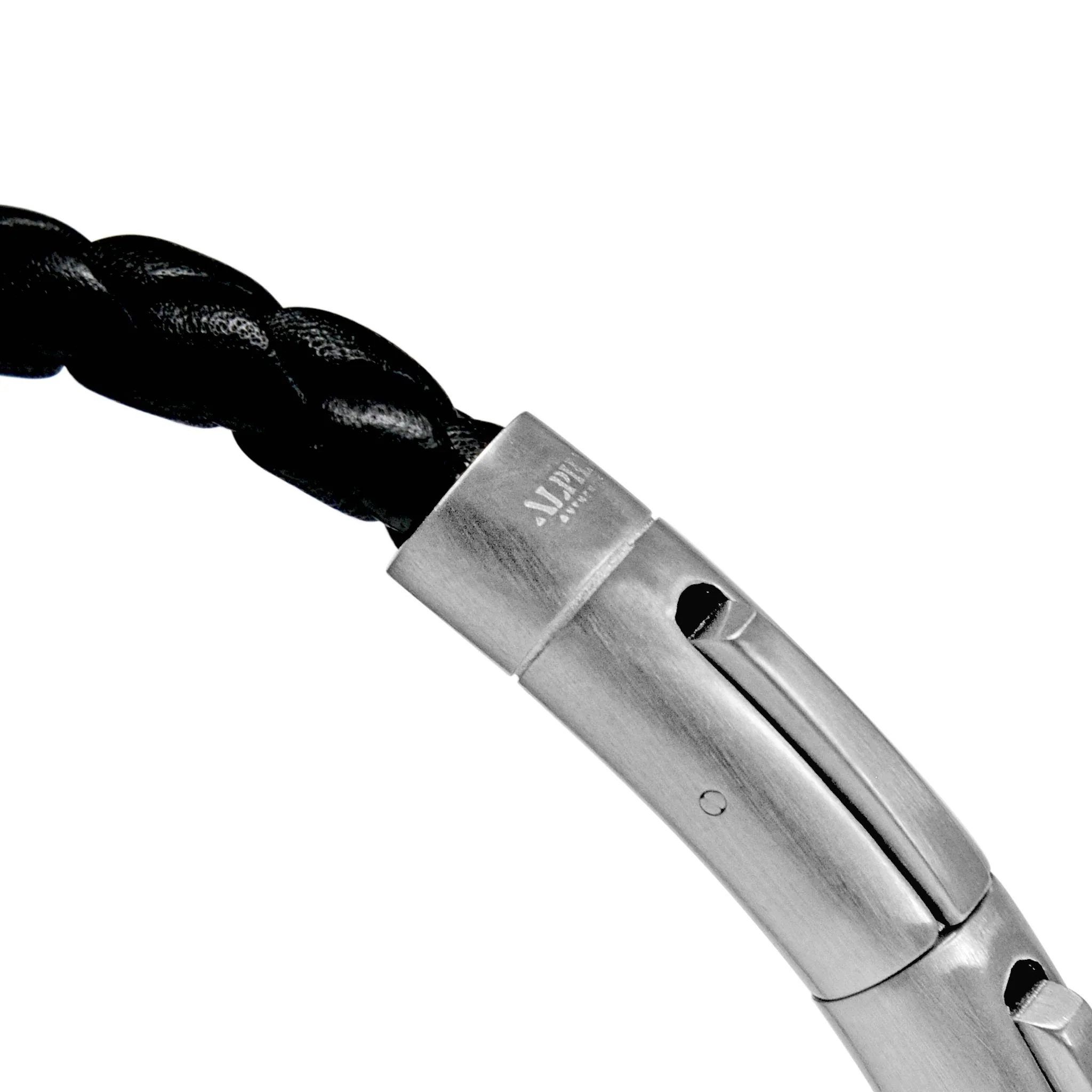 Phantom black leather stainless steel bracelet | ALPHA™ mens - Image 5