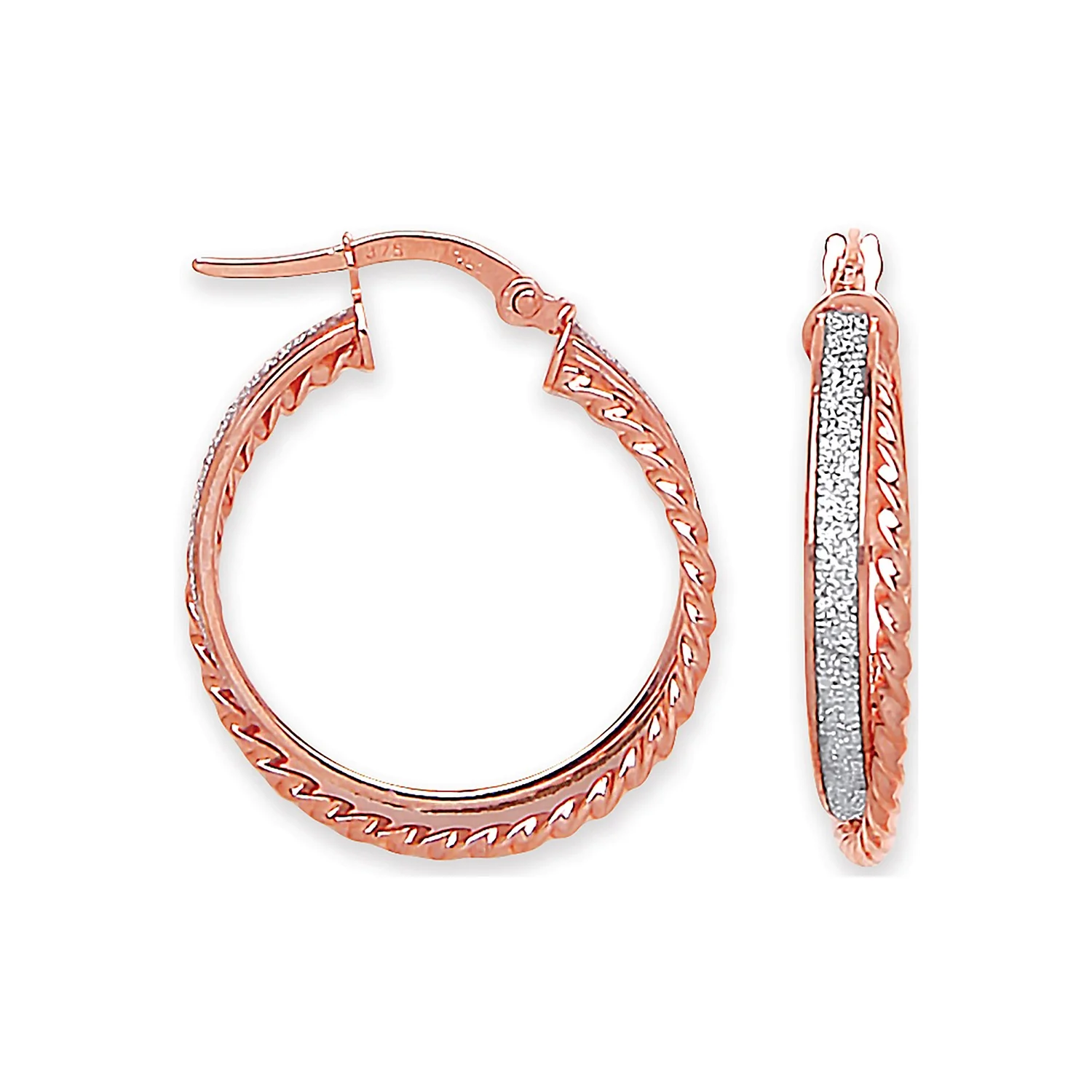 Rose Gold 22.6mm Moondust & Ribbed Edge Twisted Hoop Earrings