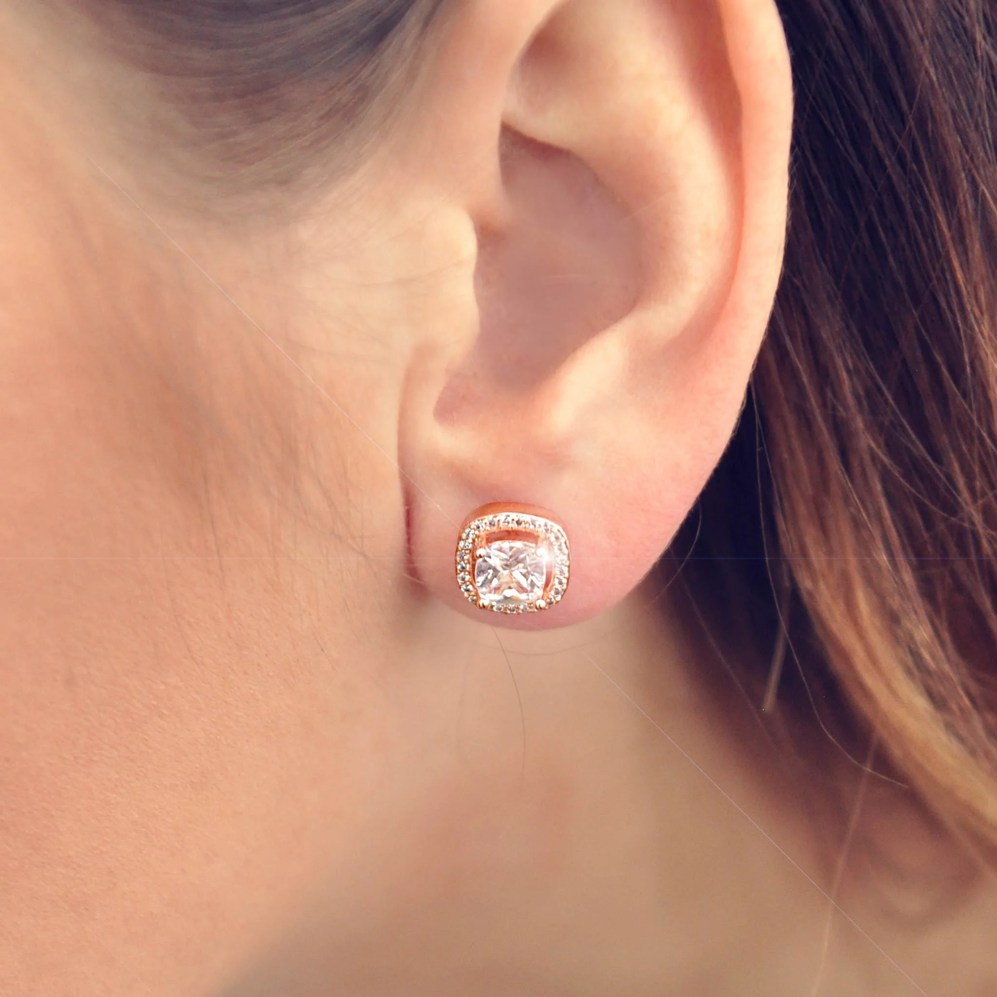 Rose gold effect crystal stud earrings Harper - Image 3