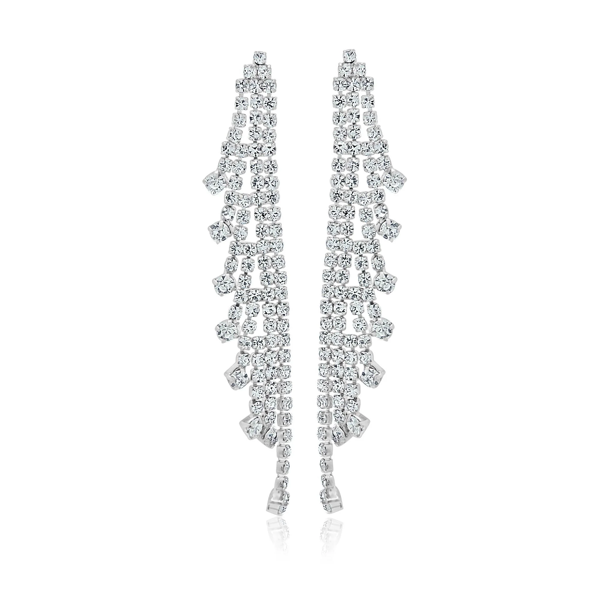 Ruby fringe silver effect  diamante earrings