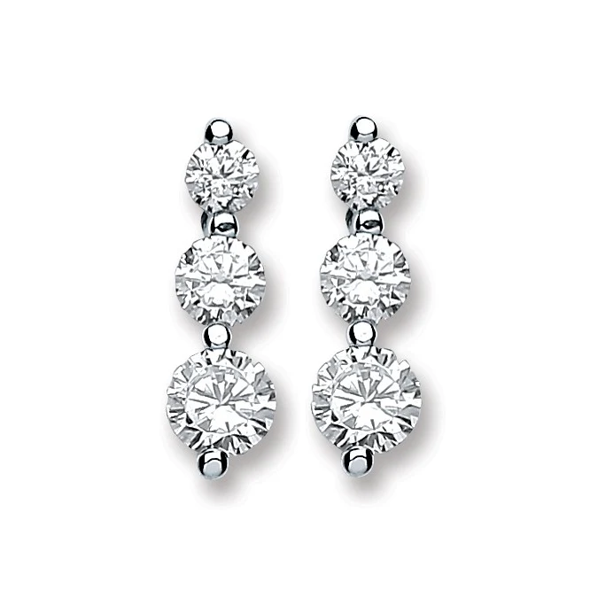 Silver 3 Cz Graduated Stud Earrings