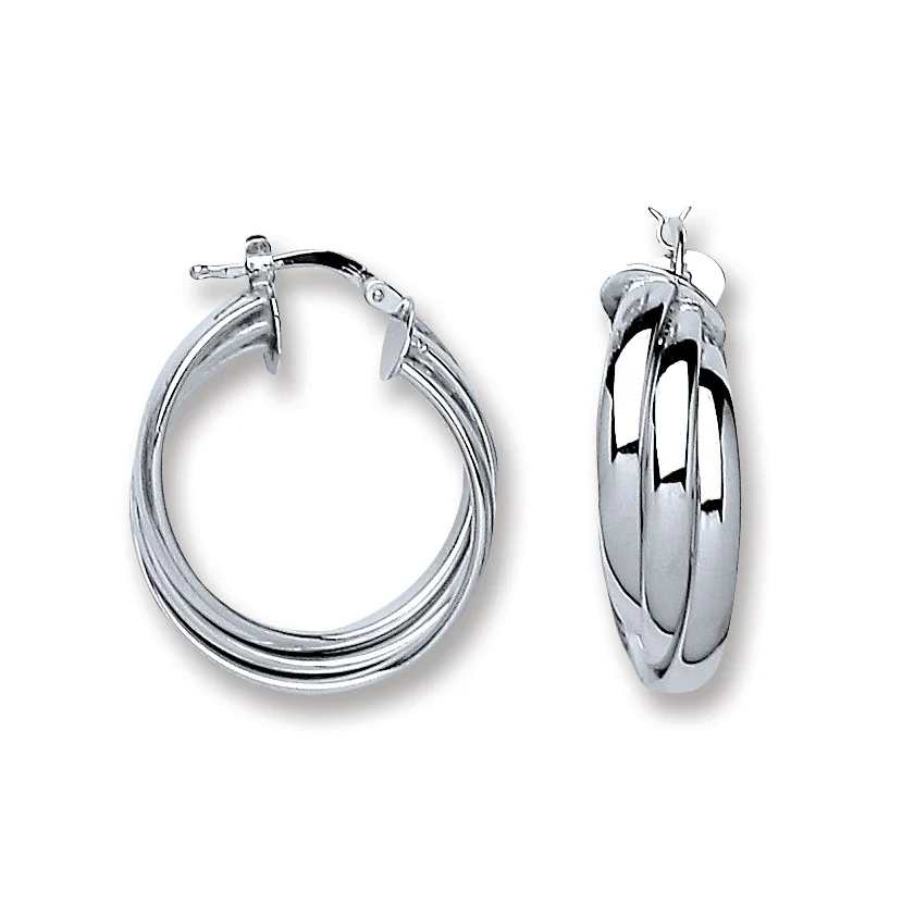 Silver 3 Row Hoop Earrings