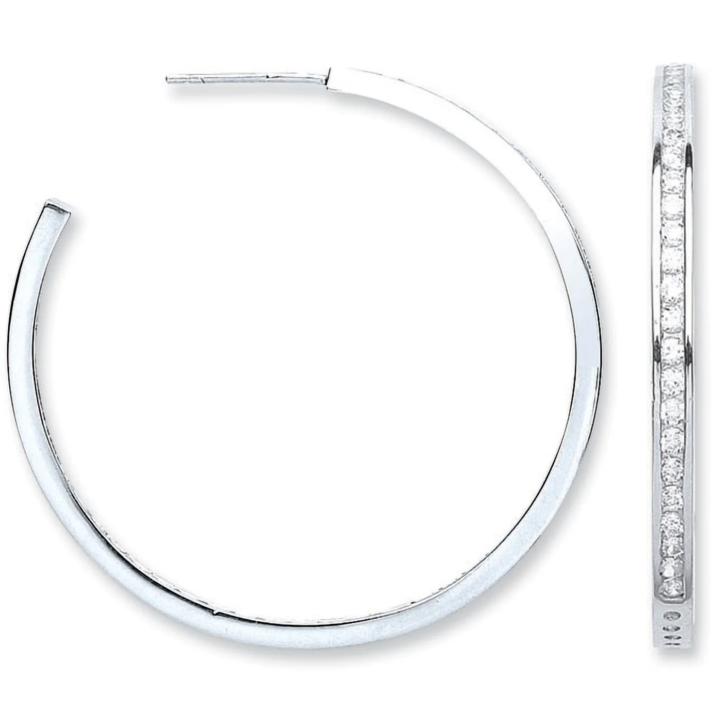 Silver Channel Set Cz Hoop Earrings