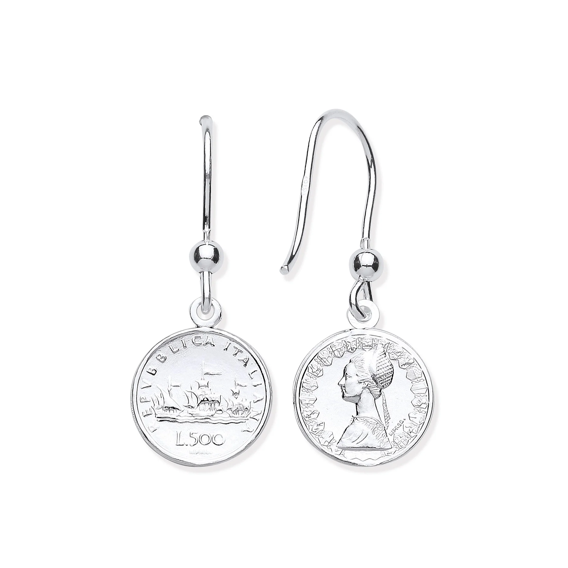 Silver Coin Drop Hook Earrings