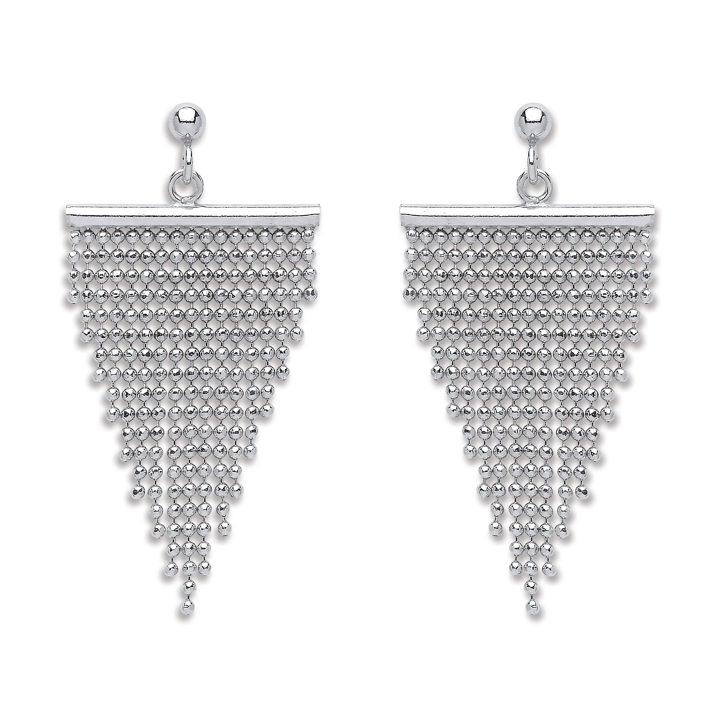 Silver Curtain Graduated Tassel Earrings