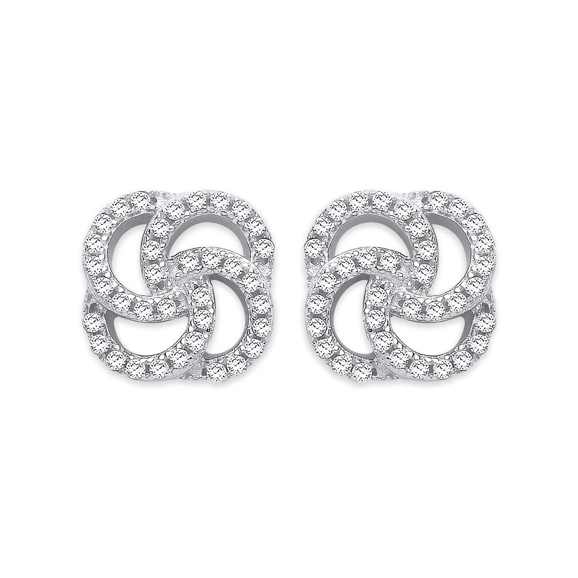 Silver Cz Swirl Stud Earrings