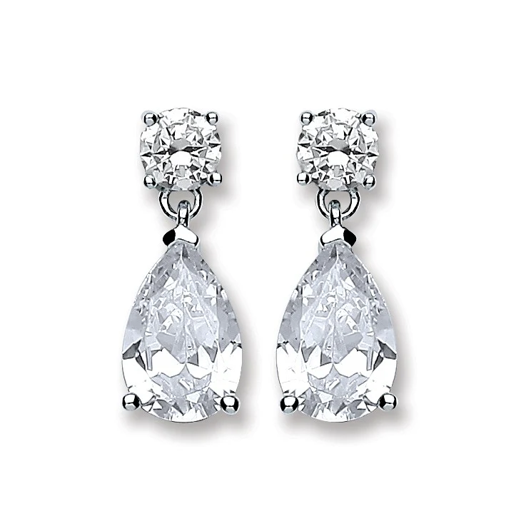 Silver Cz's Tear Drop Earrings
